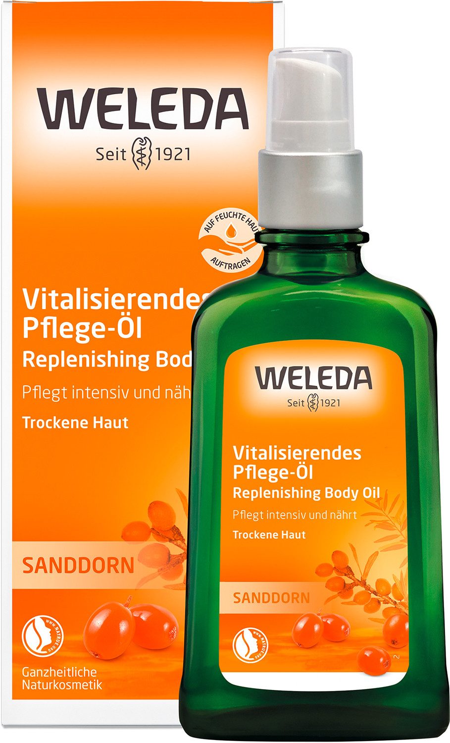 WELEDA Körperöl VITALISIERENDES PFLEGE-ÖL SANDDORN, pflegt trockene Haut intensiv, bringt spürbare Glätte der Haut