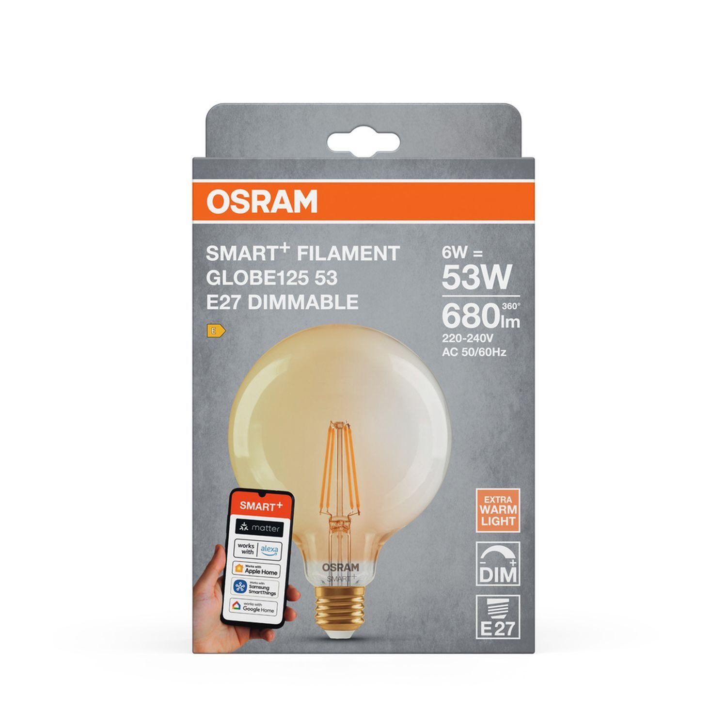 Licht-Erlebnisse LED-Leuchtmittel LAMP, E27, Warmweiß, warmweiß E27 Globe Ø 12.5 cm 2400 K 680 lm Smart dimmbar Birne Lampe