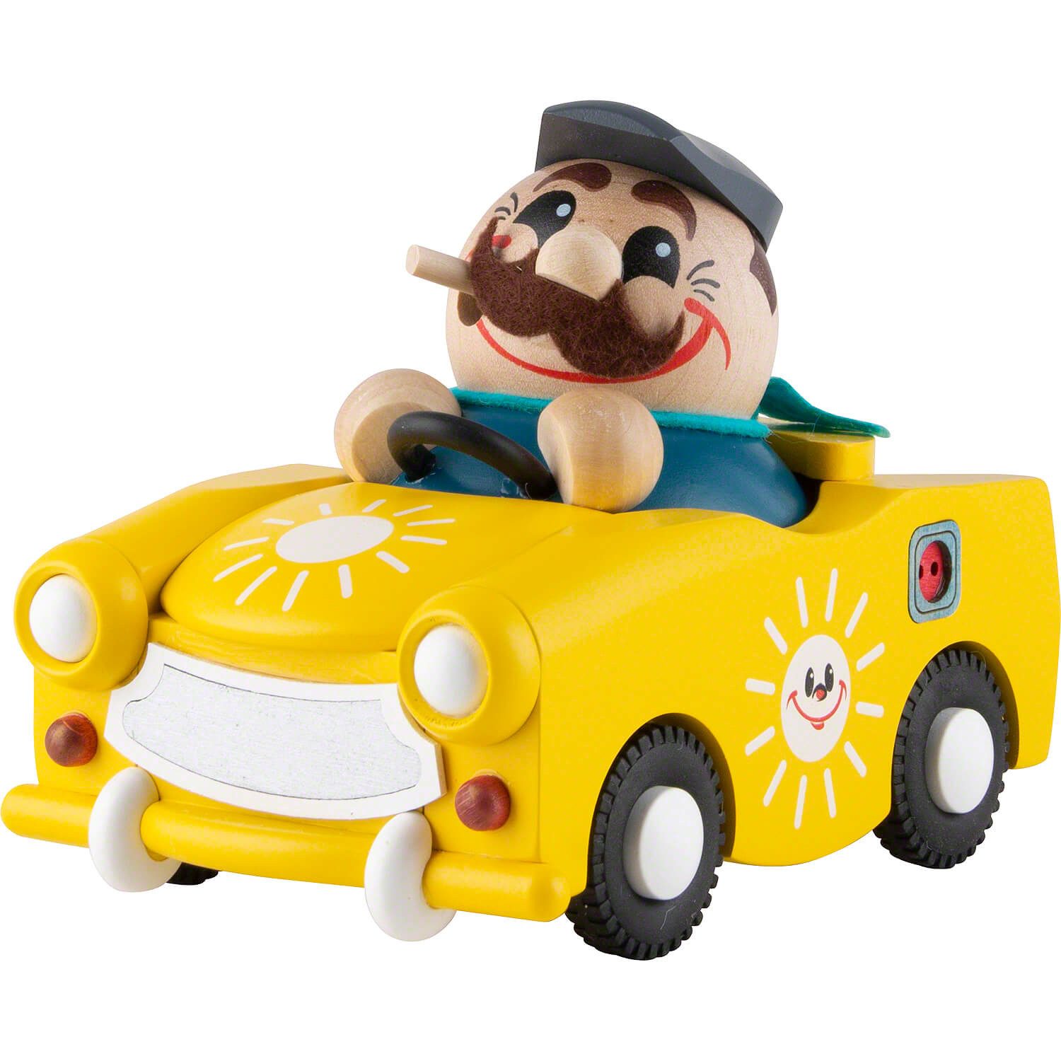 Seiffener Volkskunst Räuchermännchen im E-Trabi - Kugelräucherfigur (11cm) Räuchermann von Seiffener Volksk