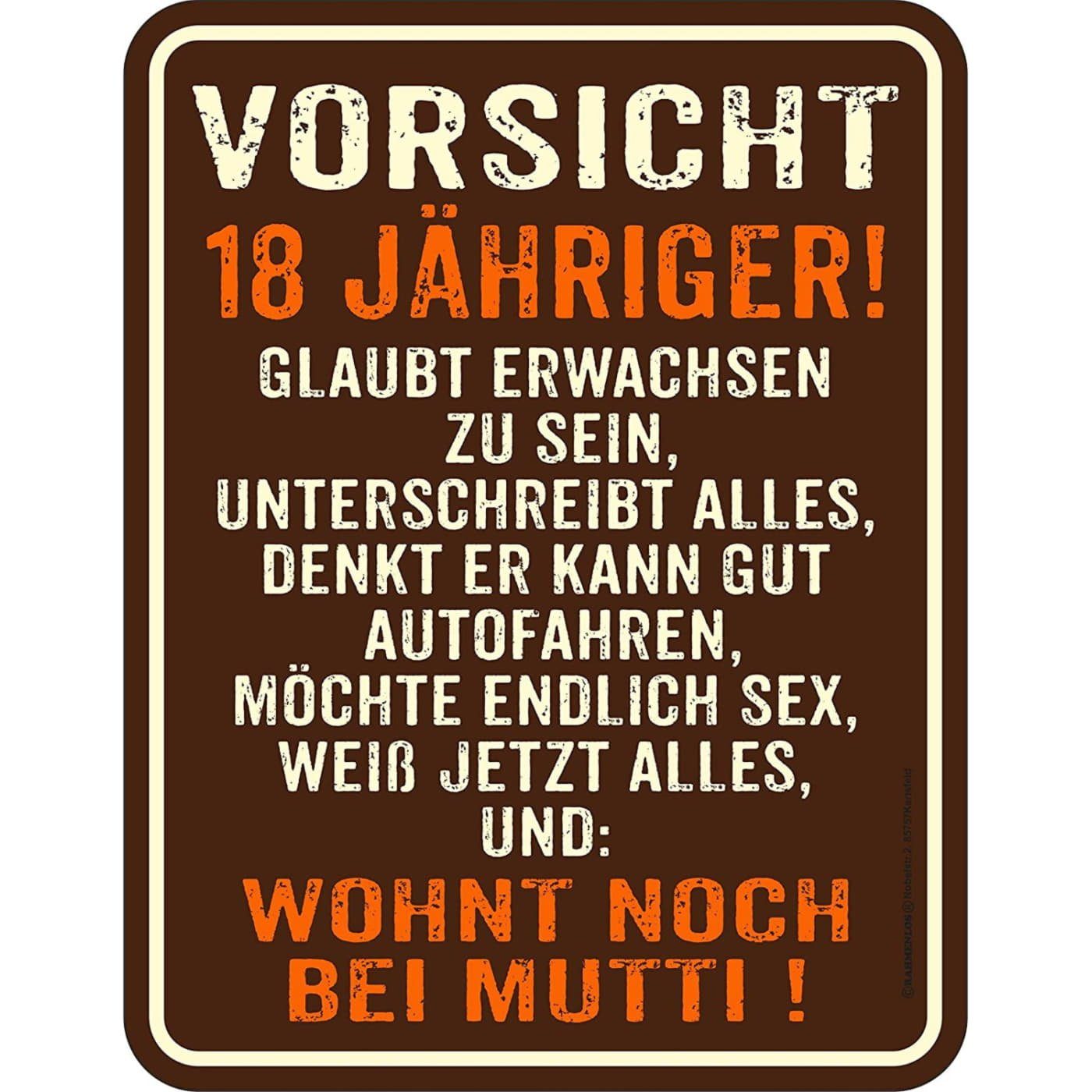 RAHMENLOS® Metallschild Blechschild mit Spruch Vorsicht 18 Jähriger