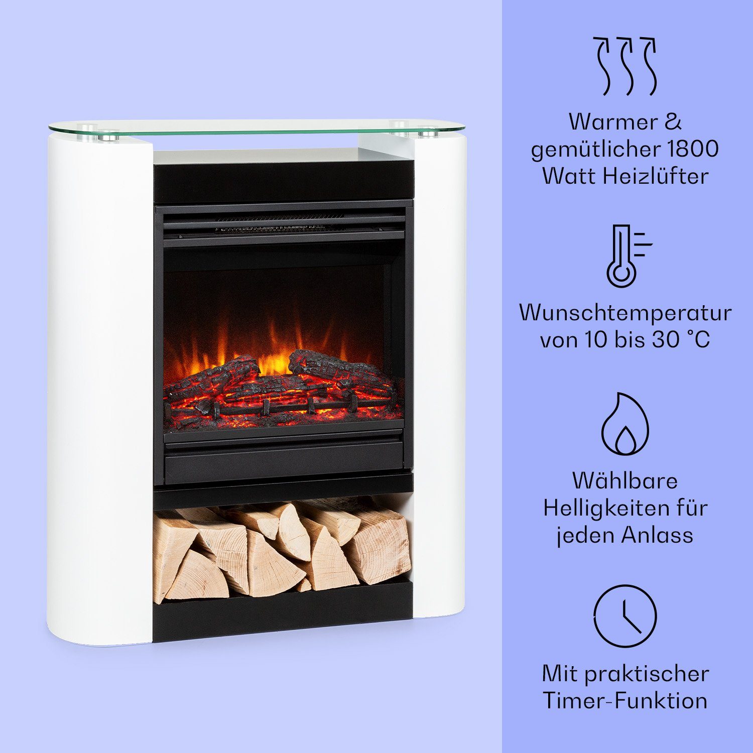 Klarstein Elektrokamin Studio 5 Arc, elektrischer Kamin mit Heizfunktion Heizlüfter elektrischer Kaminofen