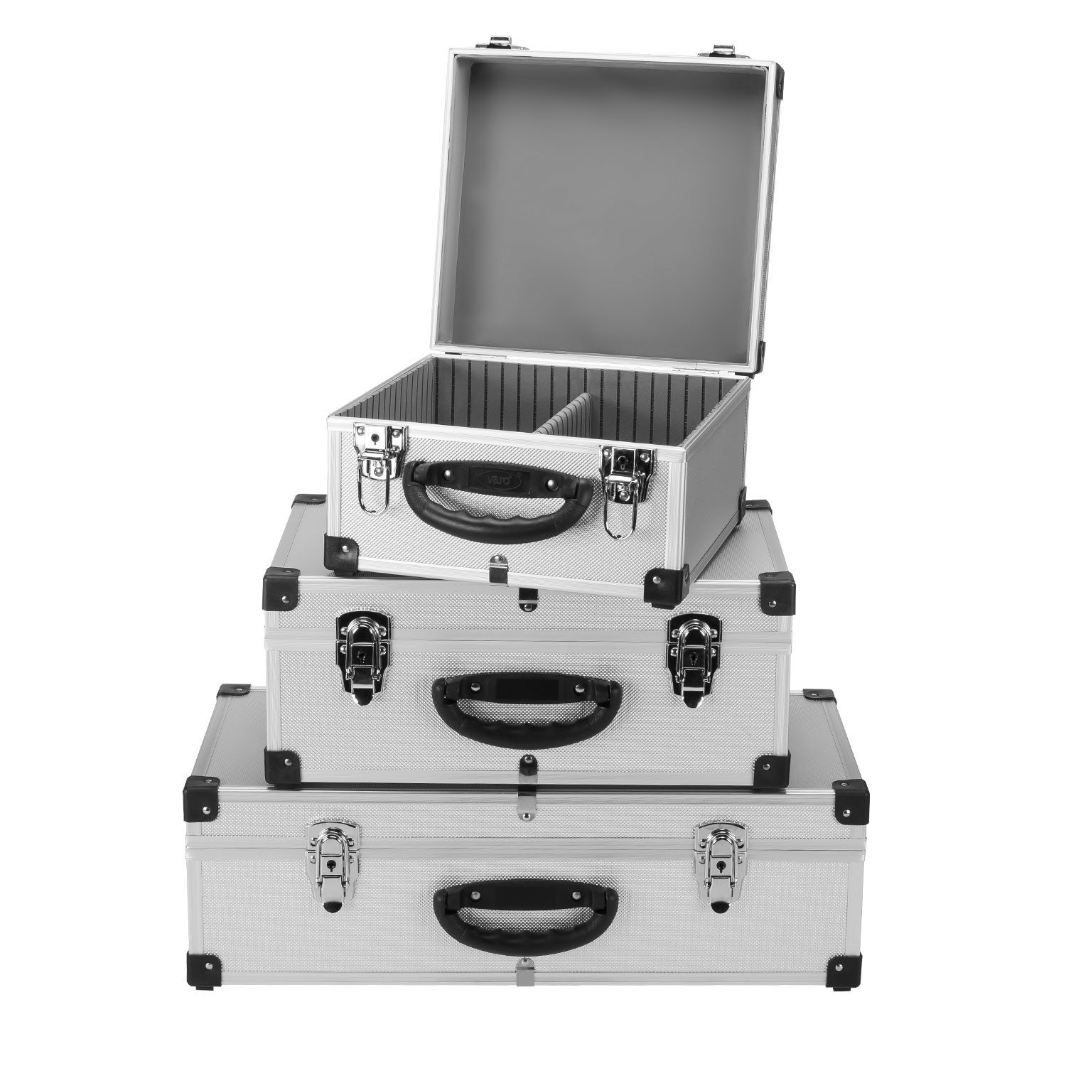 anndora Kofferset CD-Koffer Sparset silber 3 Koffer für 80, 60, 40, CD's, abschließbare Verschlüsse - individuelle Unterteilung