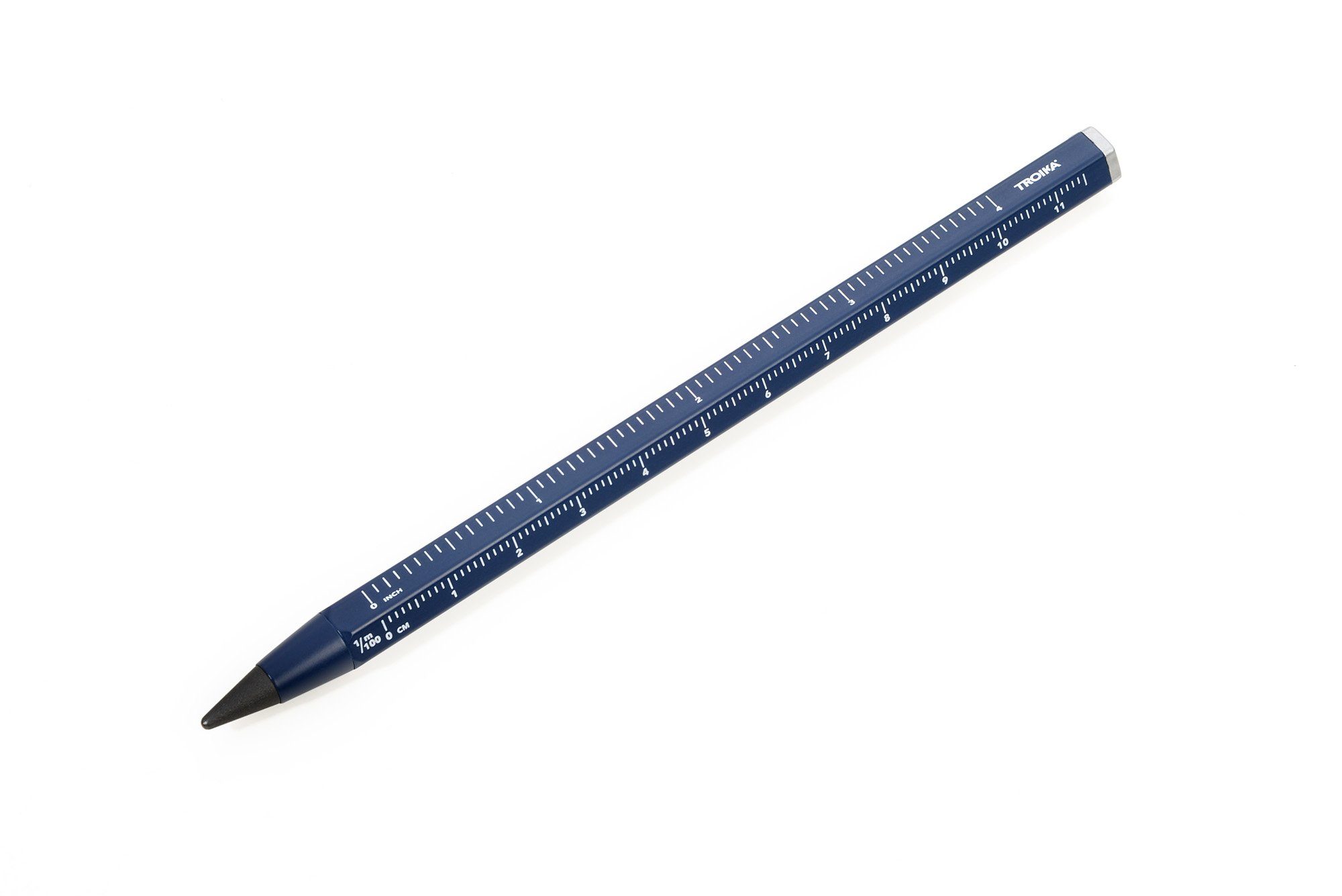 TROIKA Kugelschreiber TROIKA CONSTRUCTION ENDLESS – PEN20/DB – Multitasking- Bleistift mit nachhaltiger Endlos-Schreibspitze – Zentimeter-/Zoll-Lineal,  1:20/1:50 Skala – dunkelblau