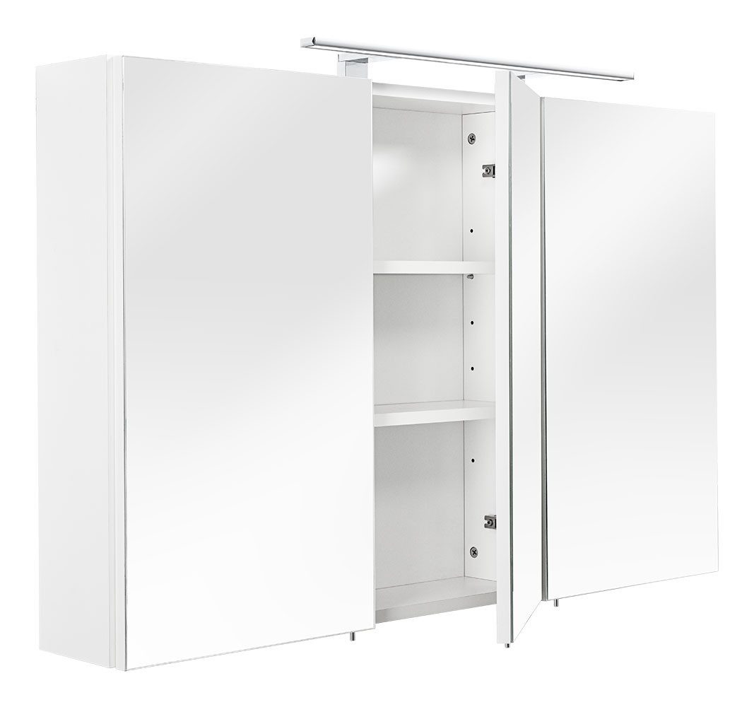 Magnolia Home Badezimmerspiegelschrank Spiegelschrank 110x68x16cm mit LED Leuchte weiß matt