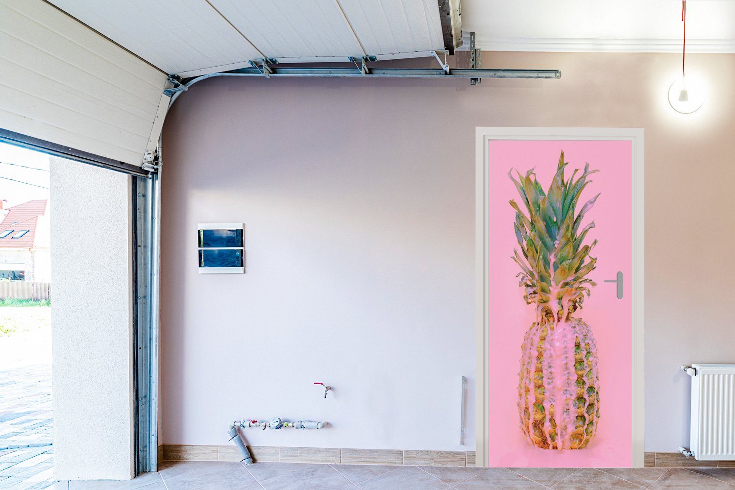 Ananas Fototapete St), 75x205 Rosa Tür, (1 - Türaufkleber, MuchoWow Matt, cm Farbe für Sommer, Türtapete - bedruckt, -
