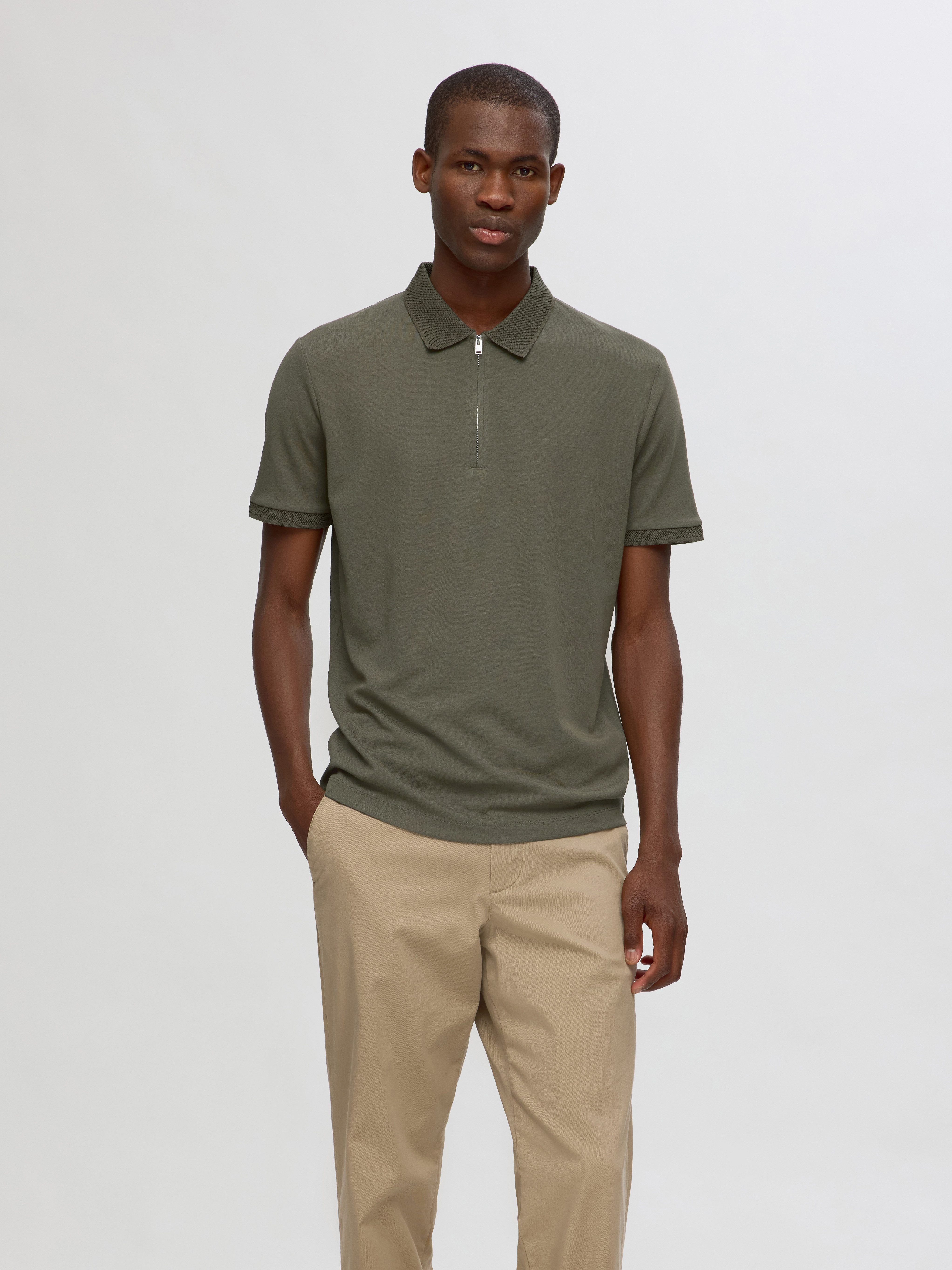 Selected Poloshirt SLHFAVE ZIP SS POLO NOOS Baumwollmischung, regular fit
