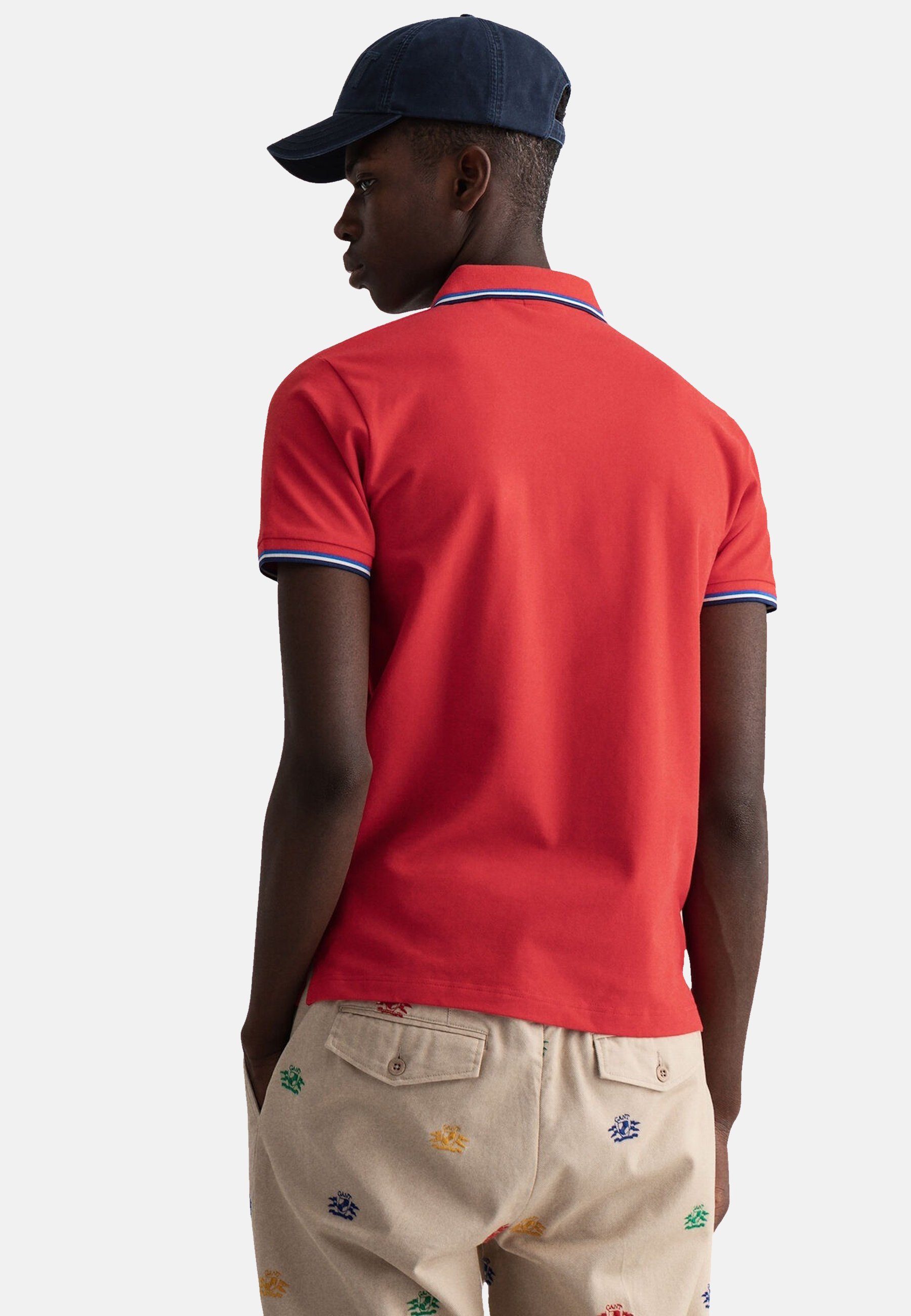 Rugger (1-tlg) mit Gant Poloshirt rot Kontraststreifen Piqué Shirt Poloshirt