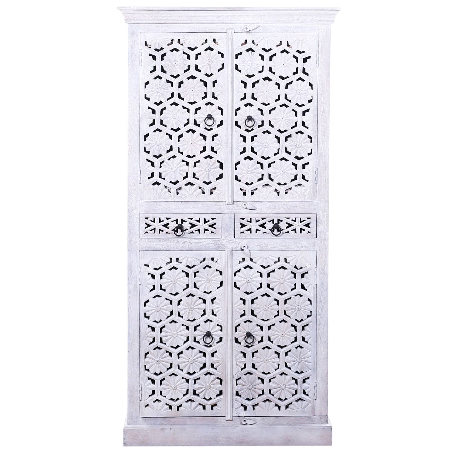 Marrakesch Orient & Mediterran Interior Highboard Vintage Schrank Kleiderschrank Hamada Weiss (1 St), Handarbeit