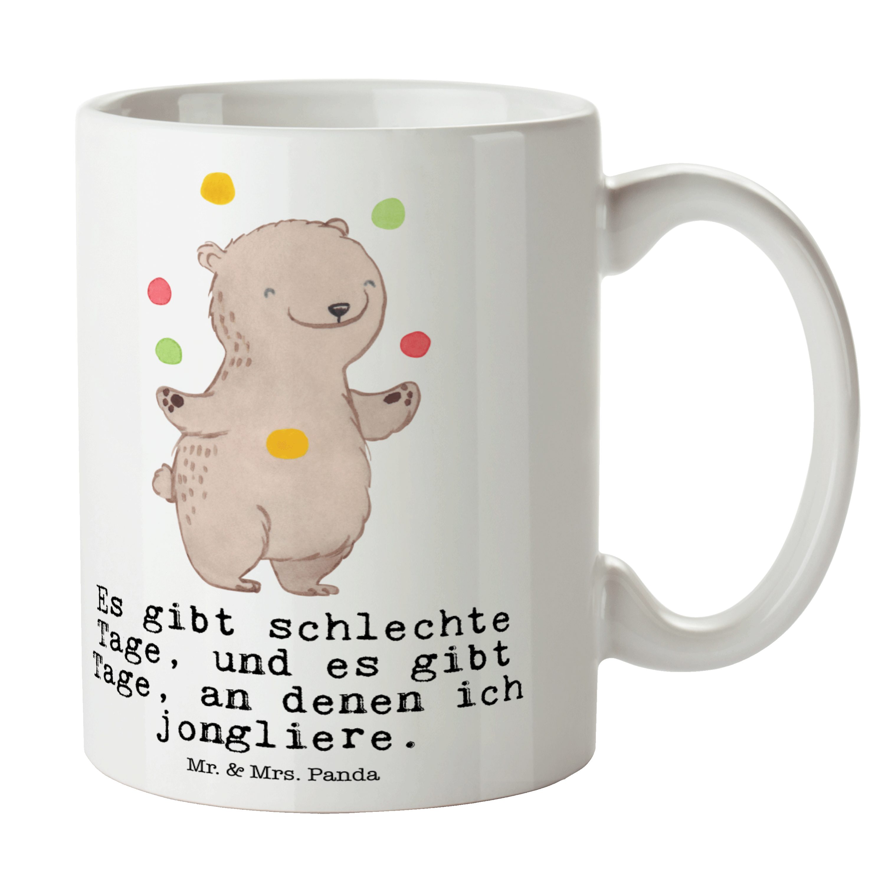 Mr. & Mrs. Panda Tasse Bär Jonglieren Tage - Weiß - Geschenk, Keramiktasse, Teetasse, Kaffee, Keramik