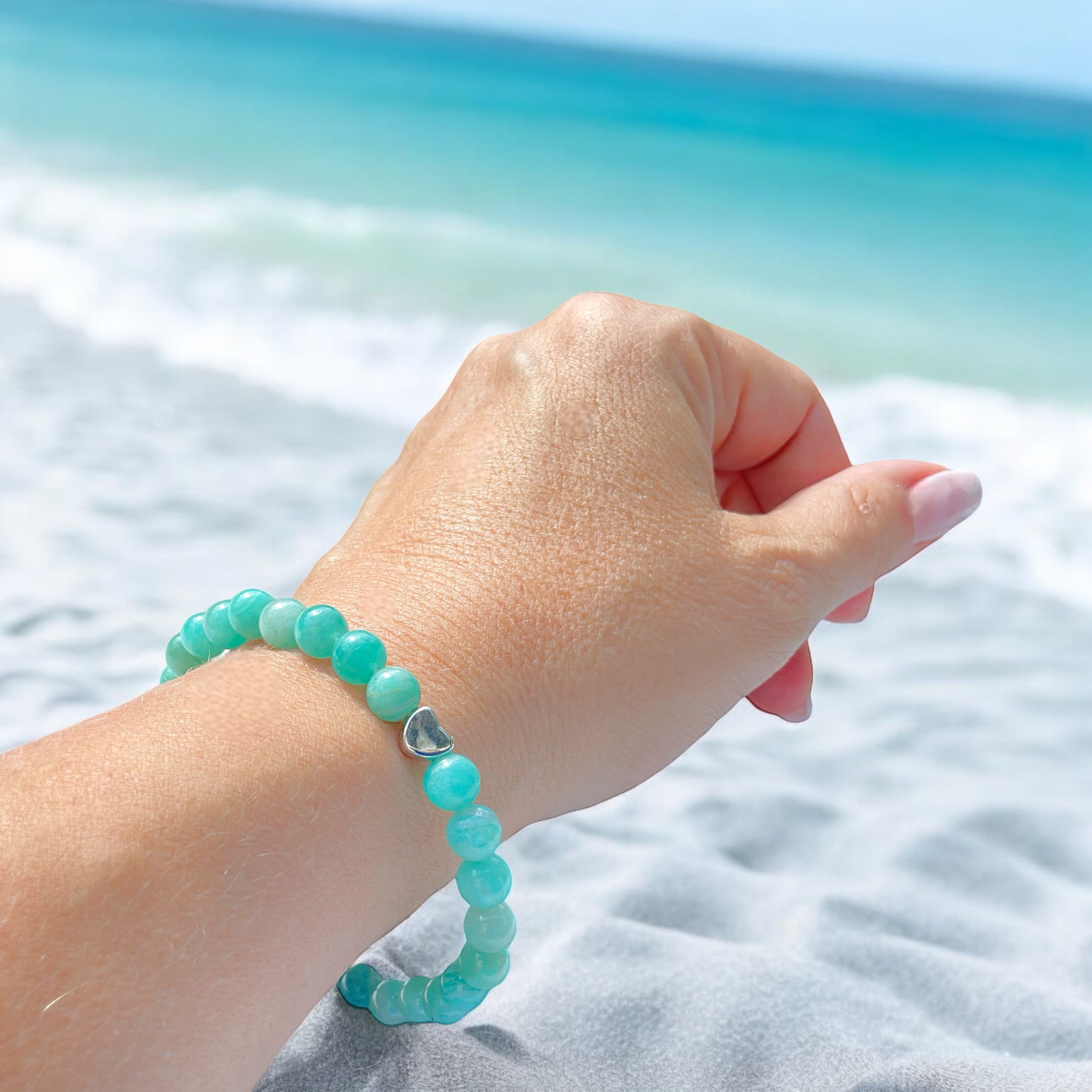 Steinfixx® Perlenarmband Amazonit "Ice" mit 925 Silberperle und edler Geschenkbox (Handmade in Germany, 1-tlg., Edelsteinarmband, runde Perlen, gegen Unruhe und Stress), mit Herz oder Stern je nach Variante, Energieschmuck aus der Natur