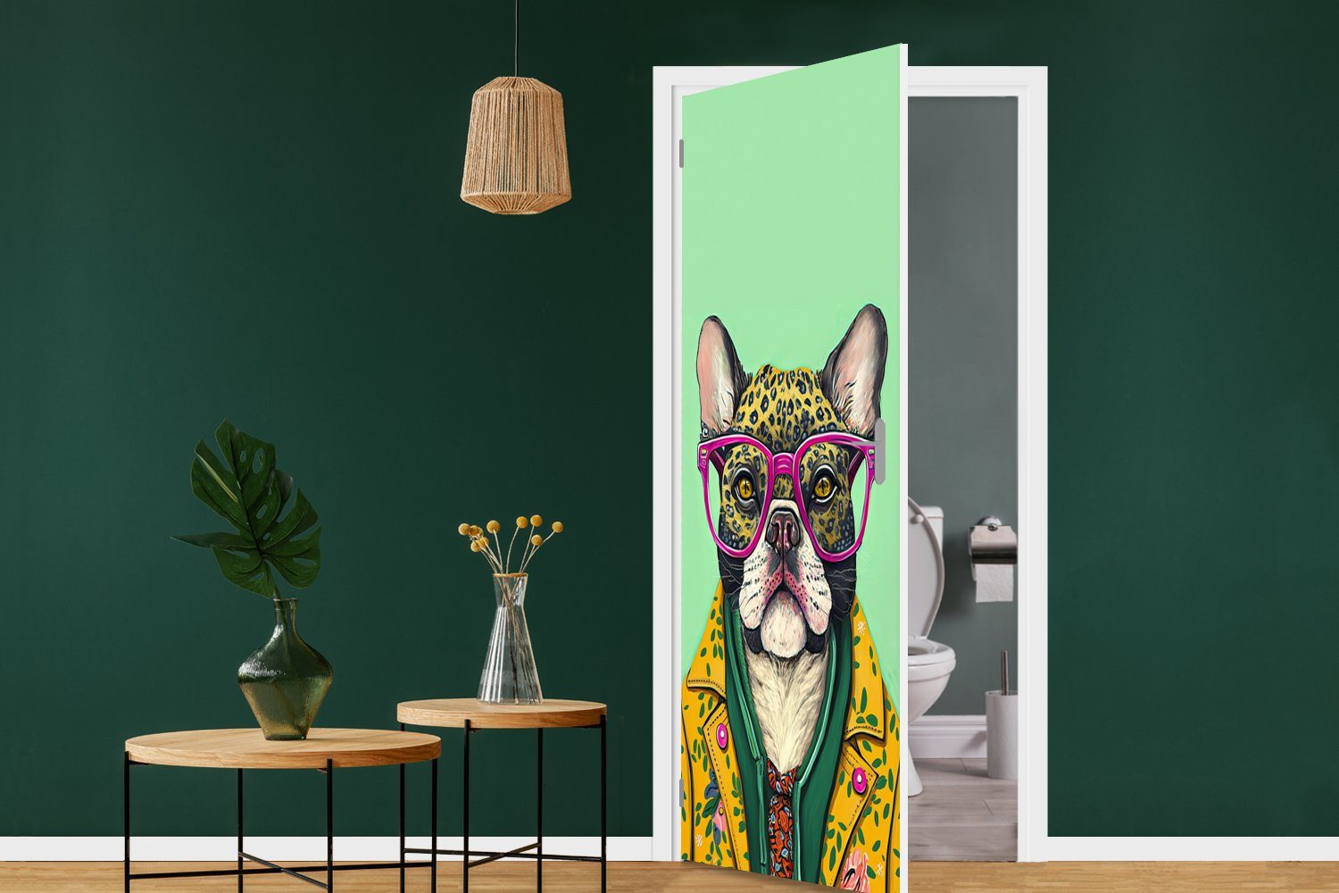 75x205 cm Brille, Matt, - Tür, bedruckt, Hund für Fototapete Tiere St), Türtapete Hippie - MuchoWow (1 - Türaufkleber,