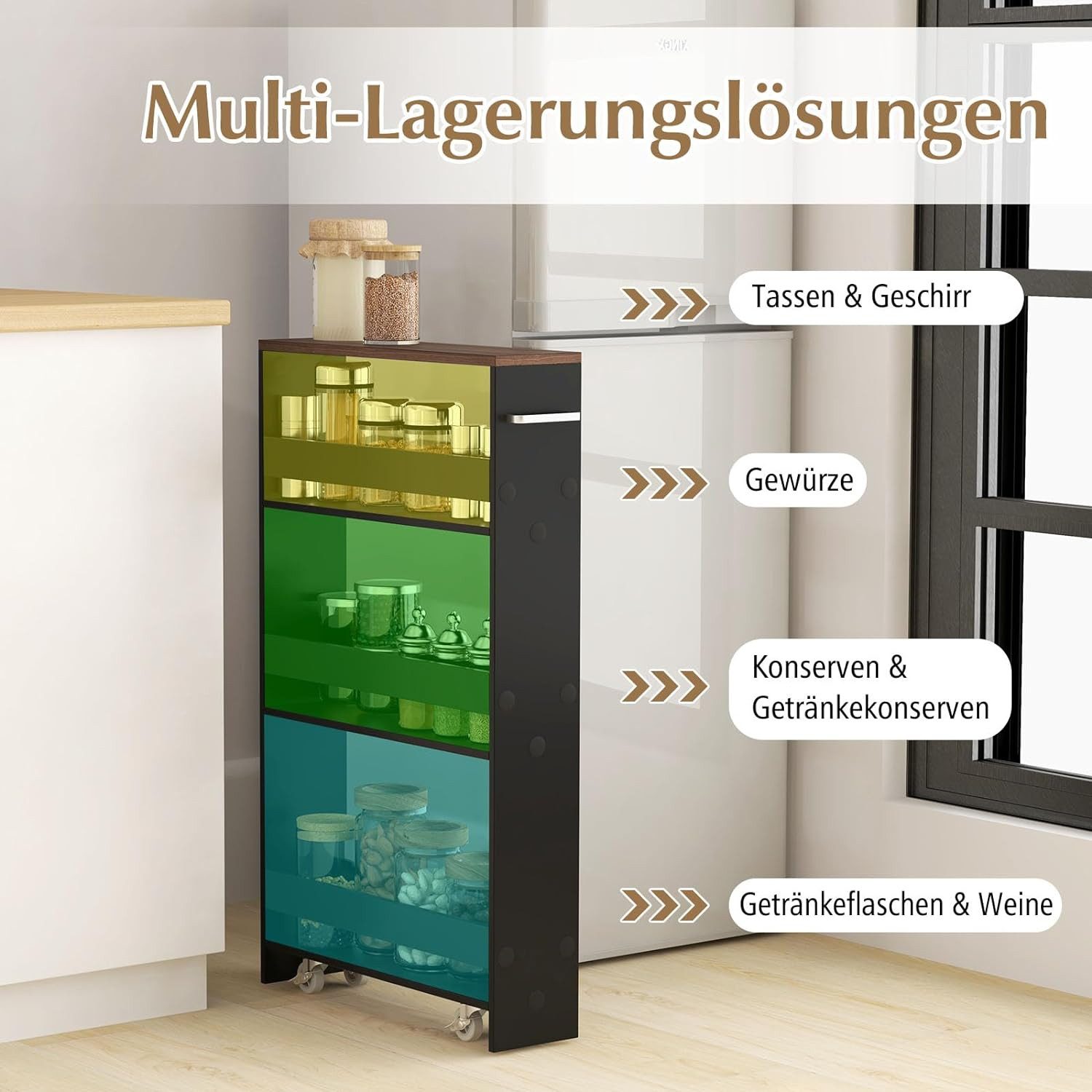 KOMFOTTEU Regalwagen Nischenregal, 4 Ebenen, mit Griff – Bild 2 von 5
