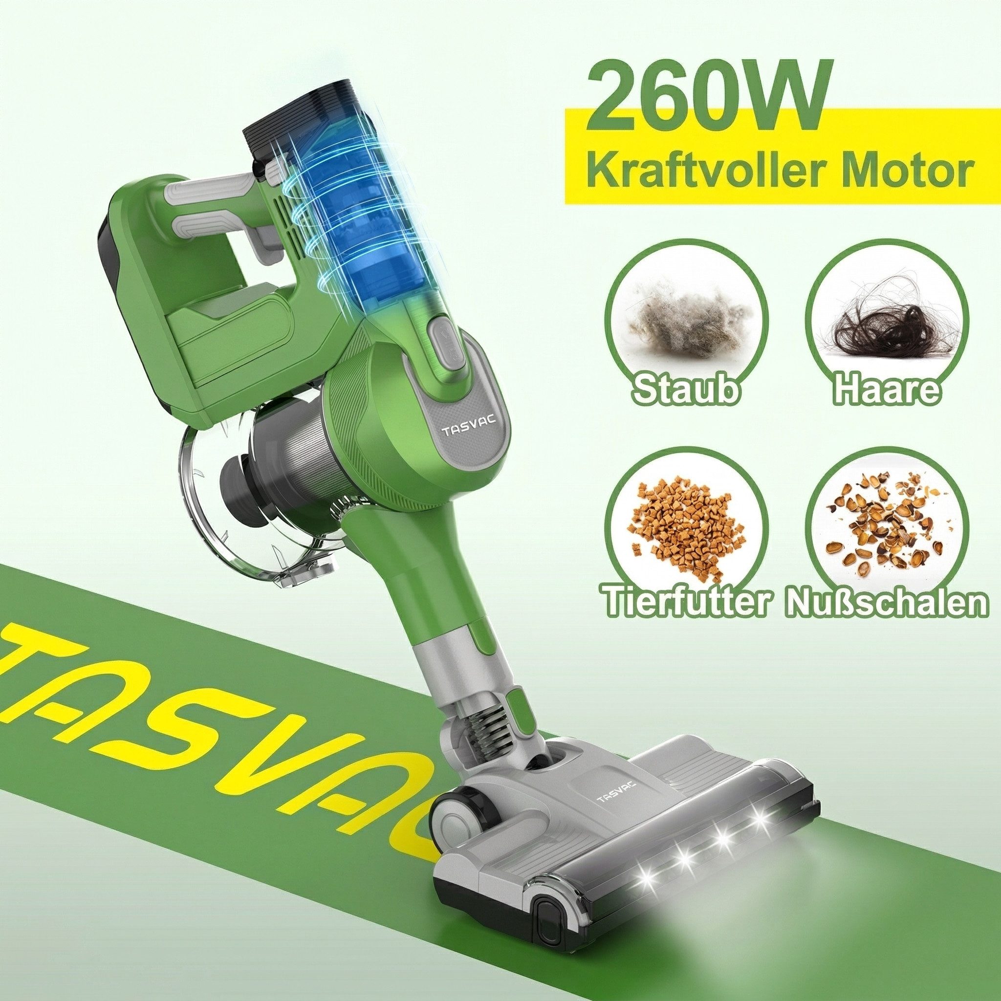 TASVAC Akku-Hand-und Stielstaubsauger Akku Staubsauger 80000Pa/60Min/1,7 L Staubsauger Kabellos, mit Beutel, 50dB leise/5-Stufen-Filter/LED Display, Ideal für Böden/Teppiche/Auto
