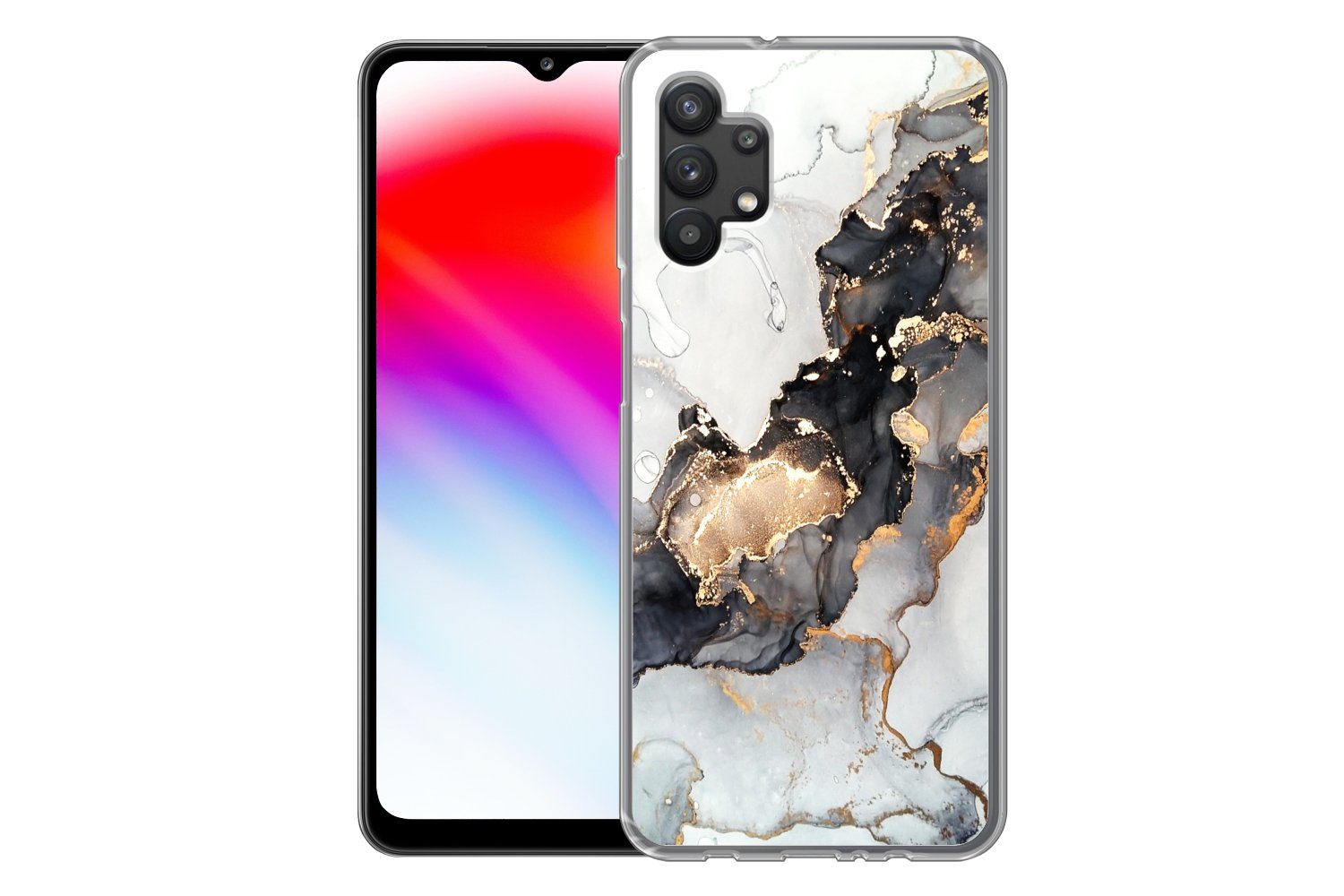 MuchoWow Handyhülle für Samsung Galaxy A32 5G Marmor - Schwarz - Weiß - Gold - Luxus - Abs, Smartphone-Bumper, Print, Handy Schutzhülle Dünn