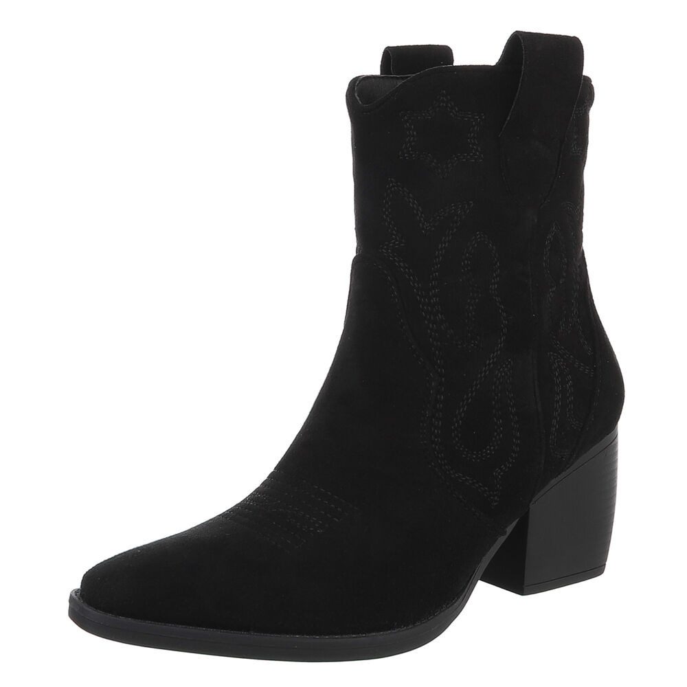 Ital-Design Stylische Westernstiefelette mit Blockabsatz für Damen Westernstiefelette (89937936) Blockabsatz Полусапожки in Schwarz
