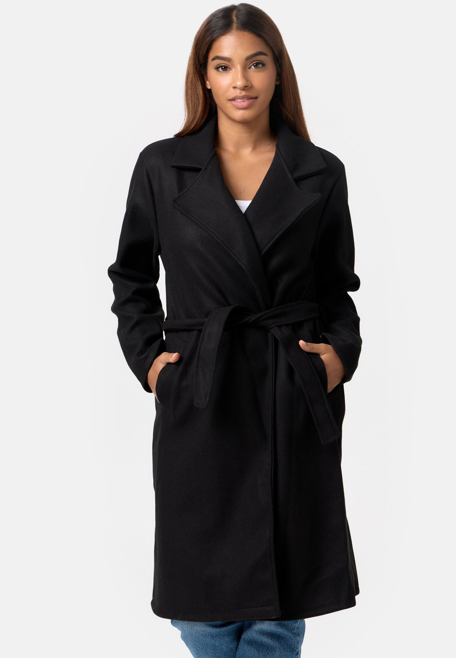 langer Trenchcoat Reverskragen Schwarz Worldclassca TRENCHCOAT mit Gürtel Damen Worldclassca Mantel