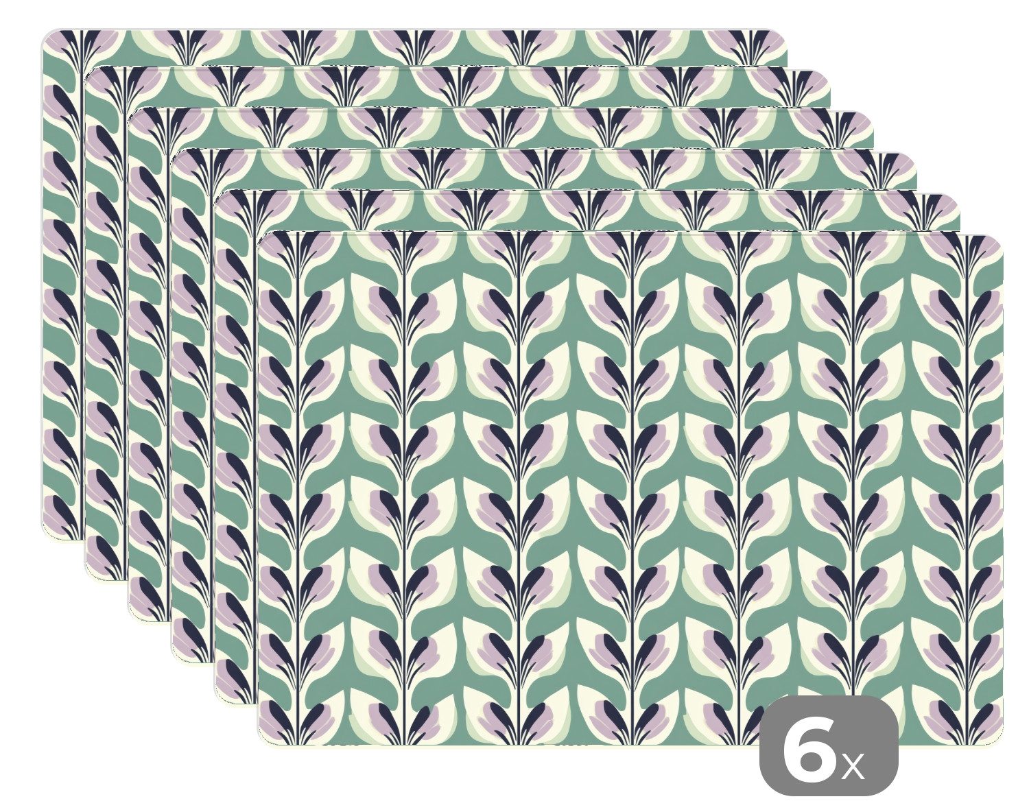 MuchoWow Platzset Retro - Modern - Grün, (6-St), Platzsets, Tischset, Abwaschbar, Tischsets, Platzdeckchen