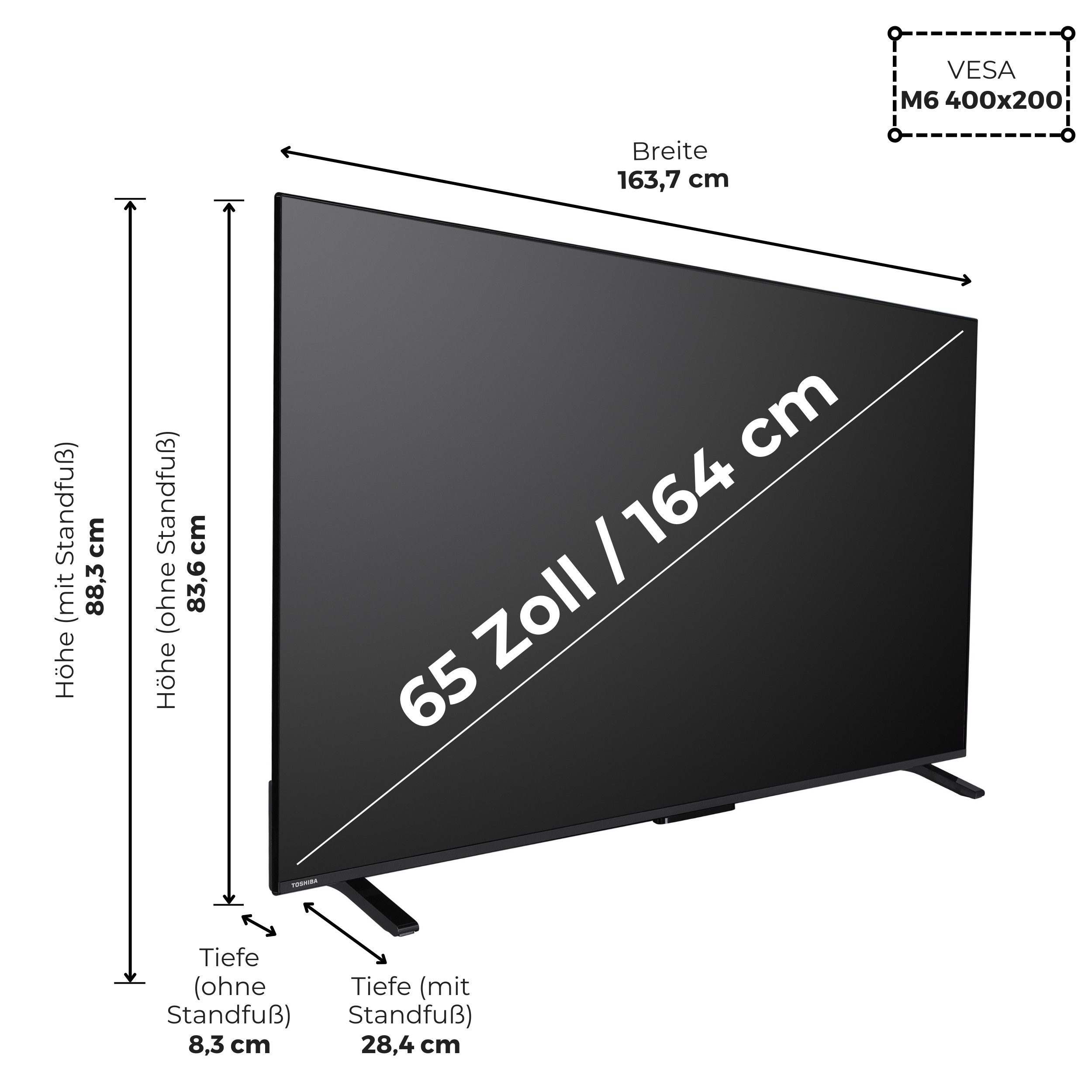 Toshiba 65QV2363DA QLED-Fernseher (164 cm/65 Zoll, 4K Ultra HD, VIDAA Smart TV, VIDAA Voice, Dolby Vision HDR, Triple Tuner, Dolby Audio)