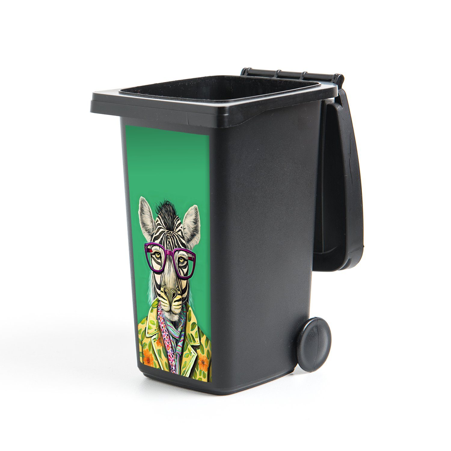St), Zebra Tiere - Mülltonne, Abfalbehälter Sticker, MuchoWow Container, Mülleimer-aufkleber, Brille Wandsticker - (1 - Hippie