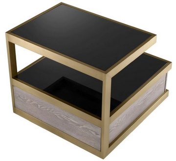 Casa Padrino Beistelltisch Casa Padrino Luxus Beistelltisch Messing / Grau / Schwarz 70 x 75 x H. 58 cm - Wohnzimmer Beistelltisch mit 2 Schubladen und 2 Glasplatten - Wohnzimmer Möbel - Luxus Möbel - Luxus Einrichtung