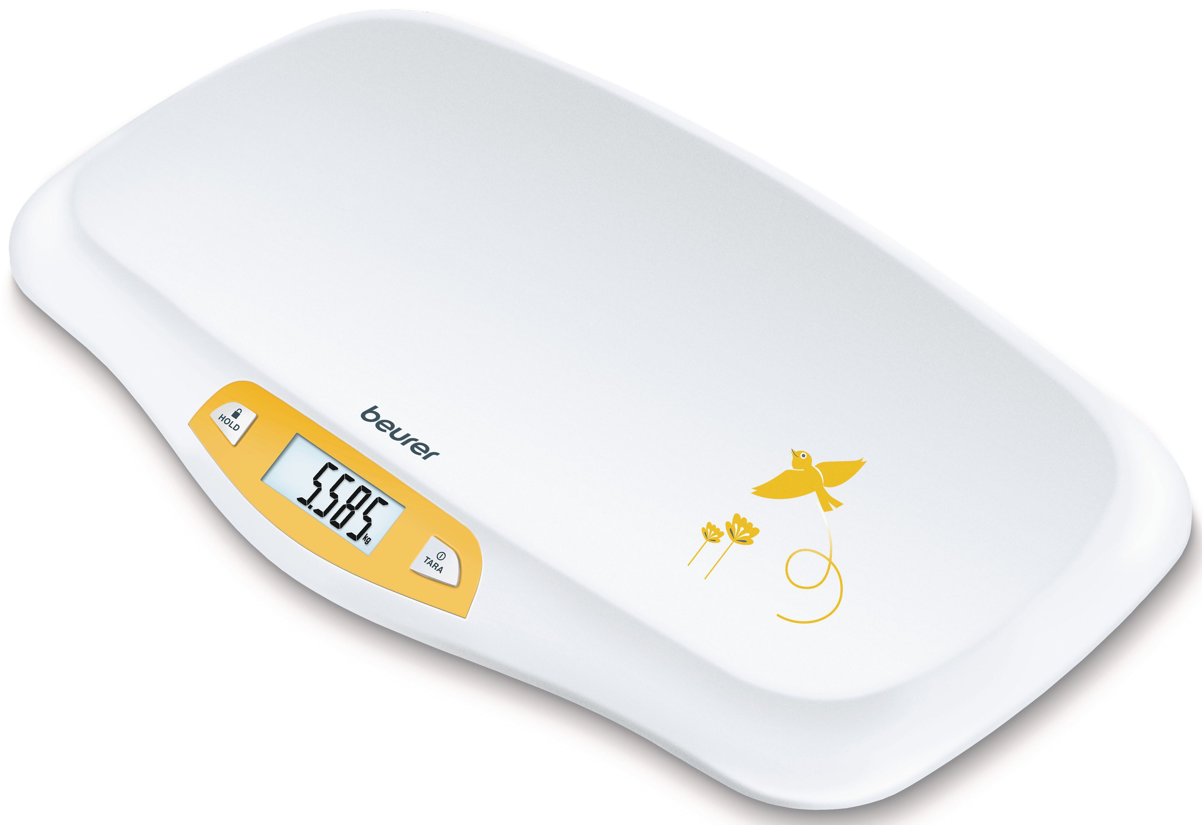 BEURER Personenwaage BY 80 Babywaage mit Hold-Funktion für genaues Wiegen trotz Strampeln, Rutschfeste Gummifüße, einfach zu reinigen