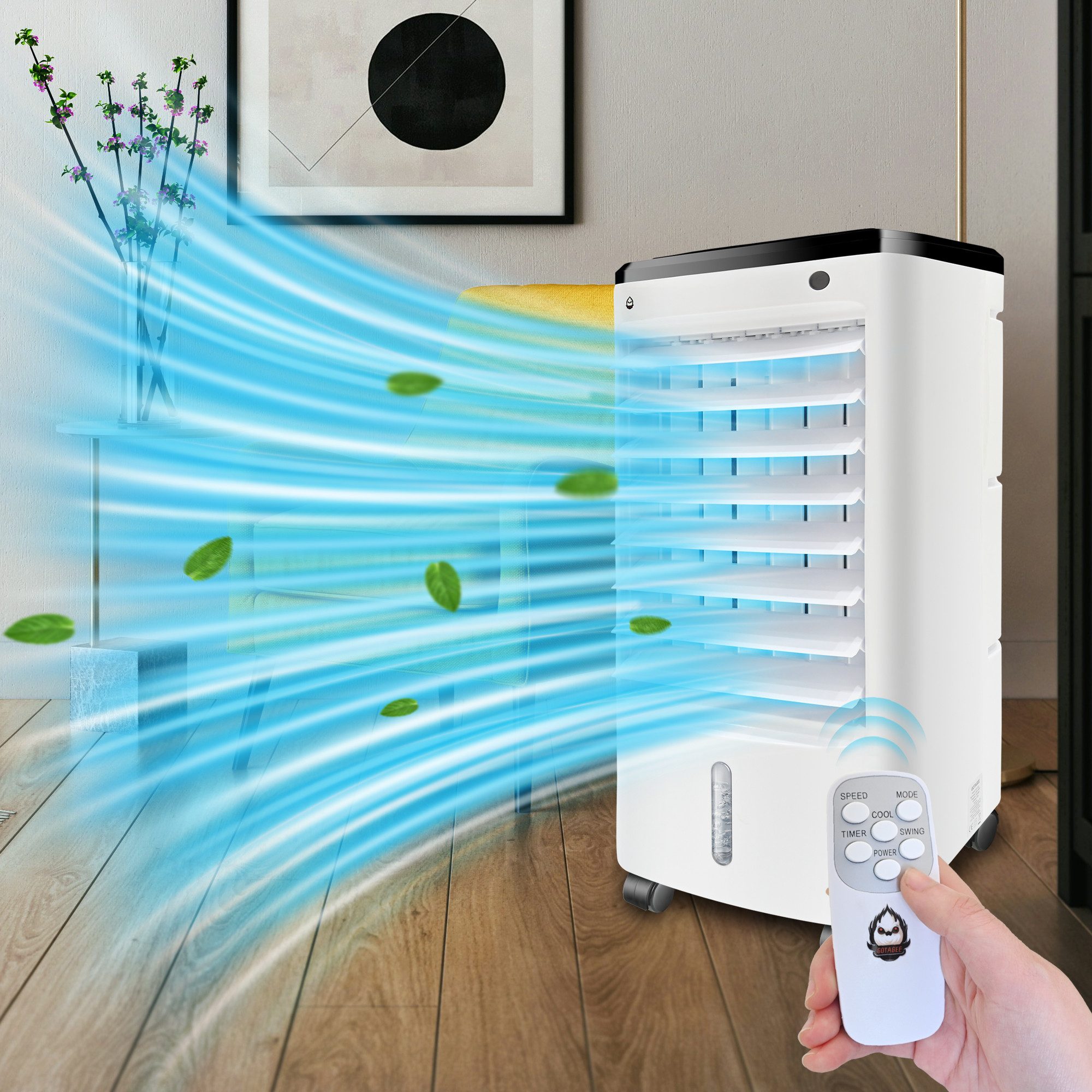 Docrooup Luftkühler Mobiles Klimagerät Luftkühler,65W, 3 Geschwindigkeiten, Touchscreen, mit 4 Rädern, Maße 29x26x56cm, mit Fernbedienung