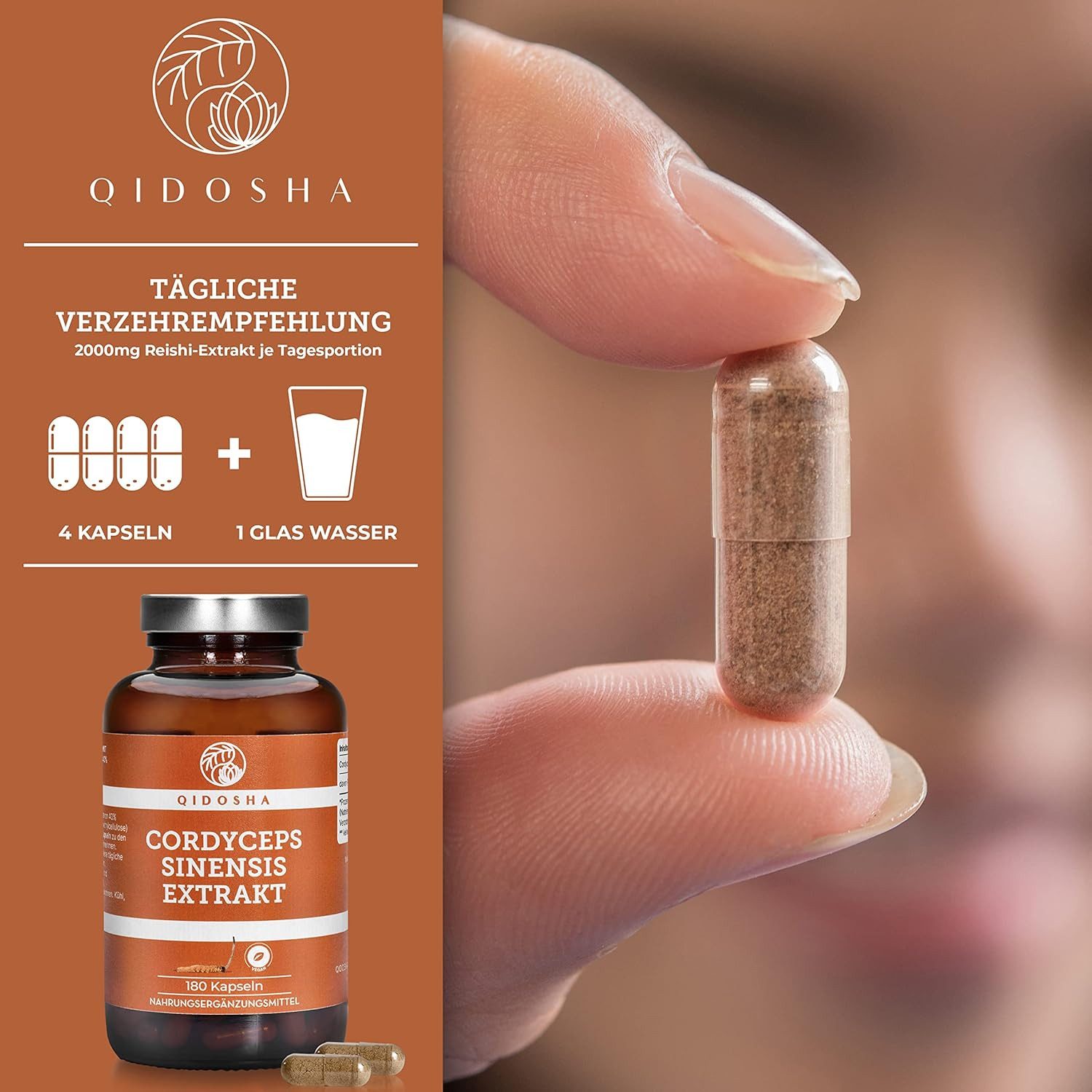 QIDOSHA Cordyceps sinensis (CS-4) Kapseln, Extrakt Kapseln, TESTSIEGER 02/2023*, 180 Stk, 2000mg Raupenpilz (CS-4) Extrakt pro Tagesdosis, 500mg je Kapsel, laborgeprueft, Cordyceps Kapseln hochdosiert à 180 St., 111.6 g