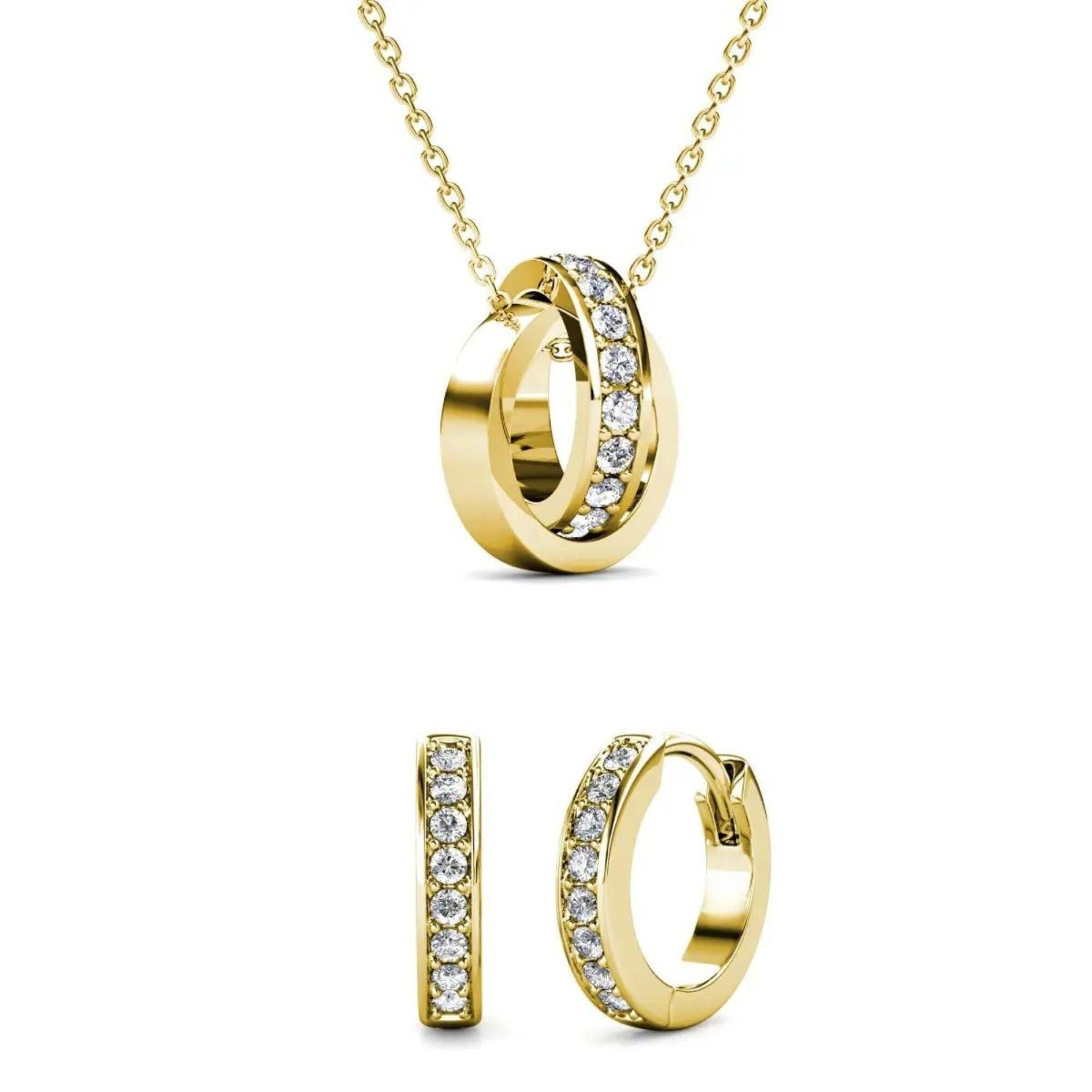 Ella Eisvogel Schmuckset Circle Hoop Schmuckset - Gold und Kristall, 18 Karat