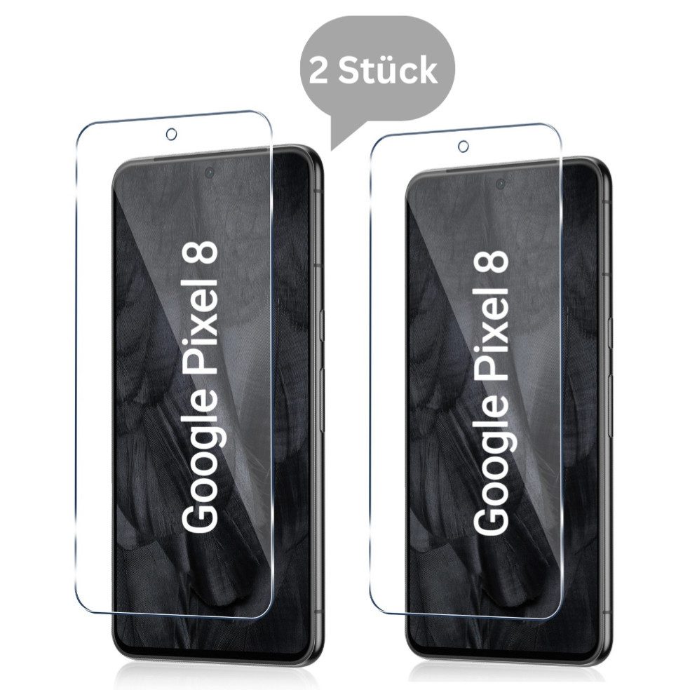 CLM-Tech Displayschutzglas 2x Schutzfolie für Google Pixel 8 - Panzerfolie für Google Pixel 8, - Panzerglas Folie - Anti-Fingerabdruck und kratzfest -, 2 Stück, Unterstützt Fingerabdruck-ID