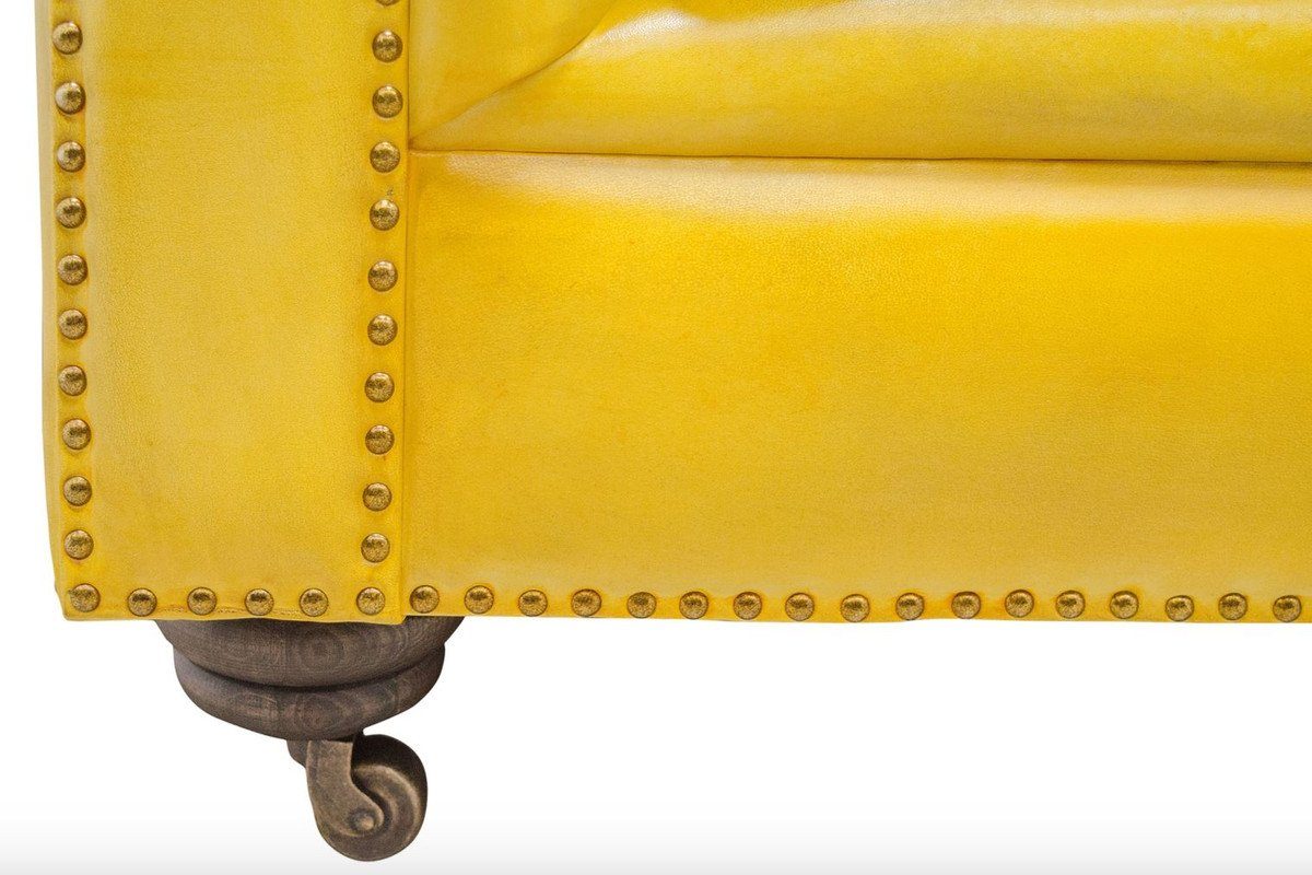 Casa Chesterfield-Sofa 2er Luxus H. x Gelb Chesterfield 71 - Möbel Padrino cm 100 Sofa 242 Luxus Leder x