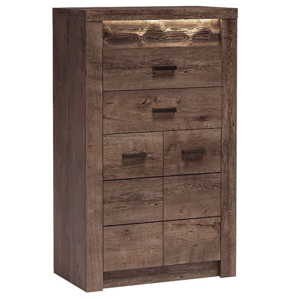 Lomadox Kommode INGENIO-161, Hochkommode Sideboard Highboard mit LED Beleuchtung modern in braun