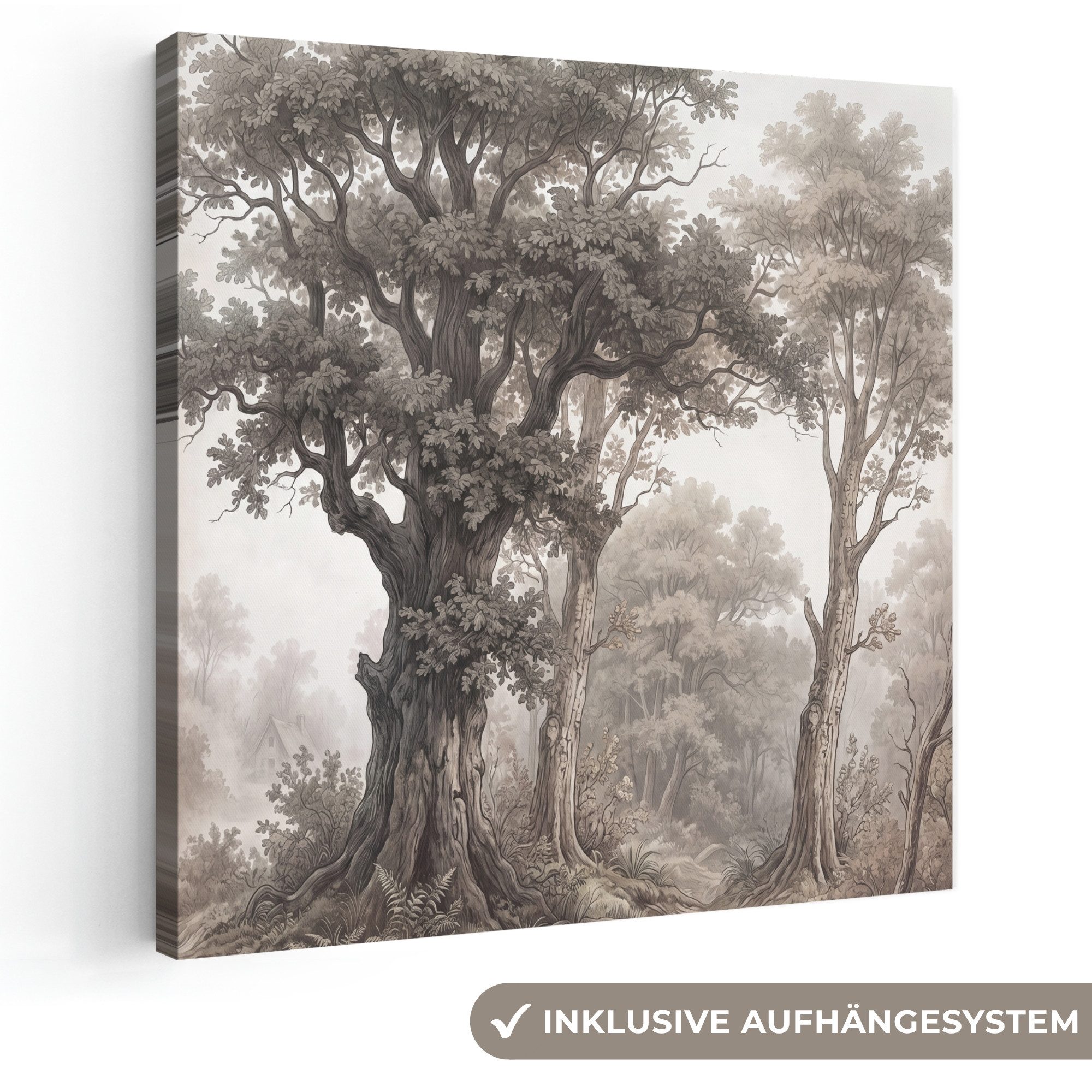 OneMillionCanvasses® Leinwandbild Natur - Wald - Eiche, Fotodruck (1 St), Wandbild, Deko Schlafzimmer Wohnzimmer Flur 20x20 cm