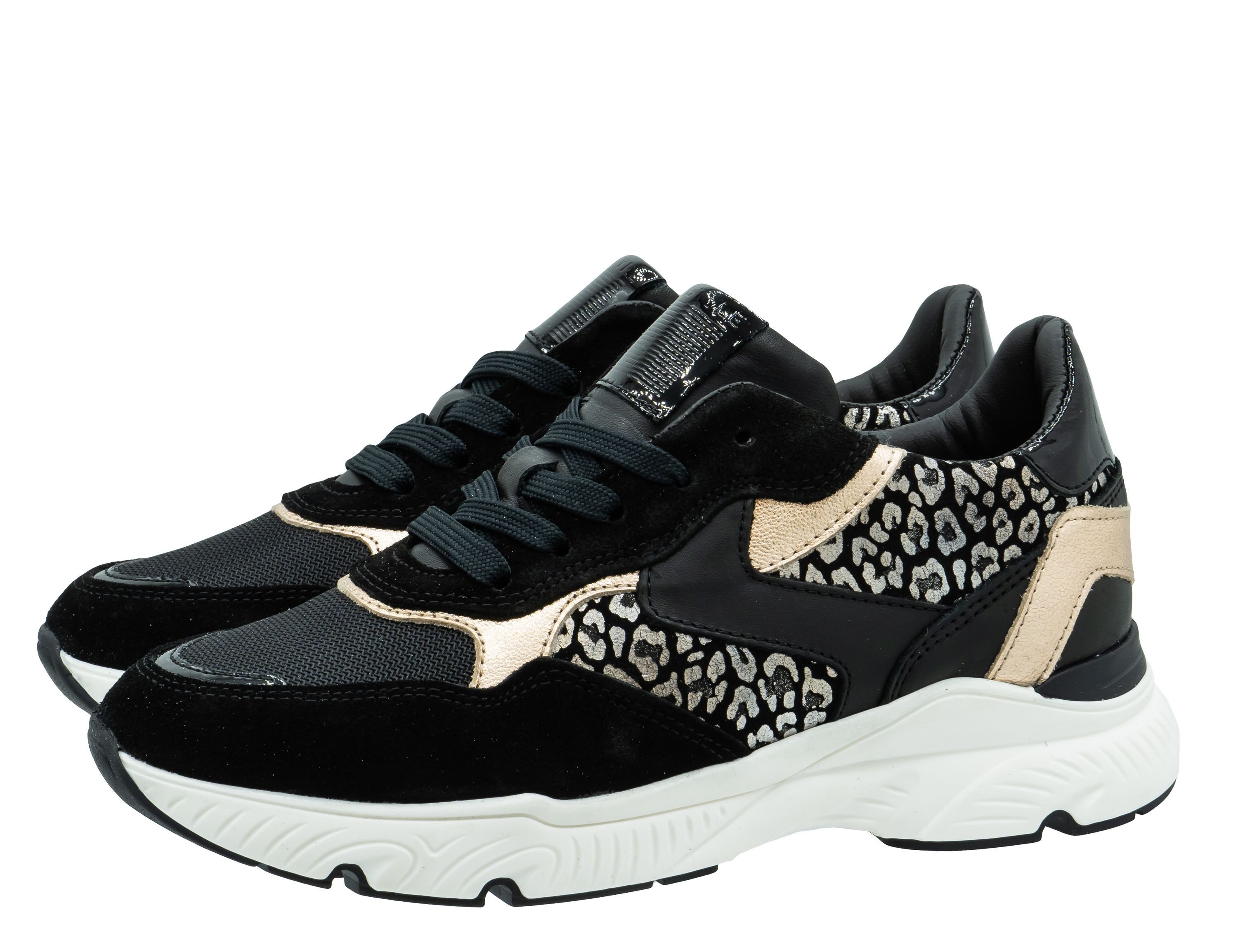 Hip Shoes Style HIP Sneaker H1323 Mädchen Damen Leder Schwarz Sneaker