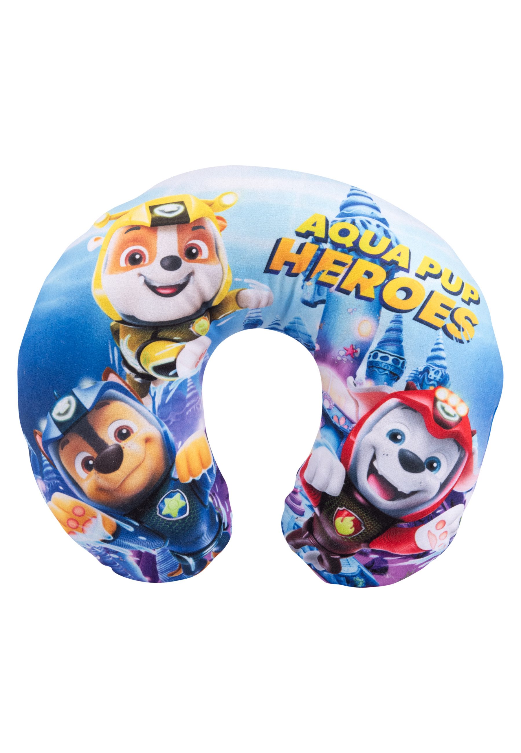 United Labels® Dekokissen Paw Patrol Aqua Pup Heroes Reise Nackenkissen Nackenhörnchen Flugzeug