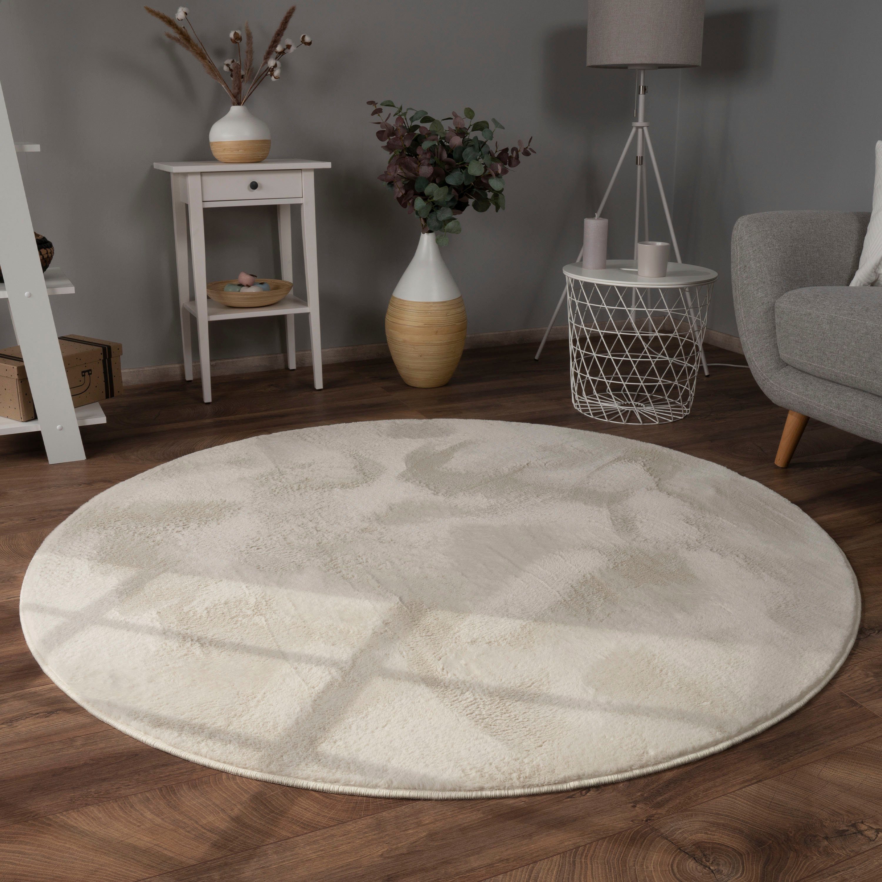 Paco Home Fellteppich Kunstfell Soft 380, rund, Höhe: 14 mm, Langflor, Kuschelteppich - besonders weich, Uni-Farben