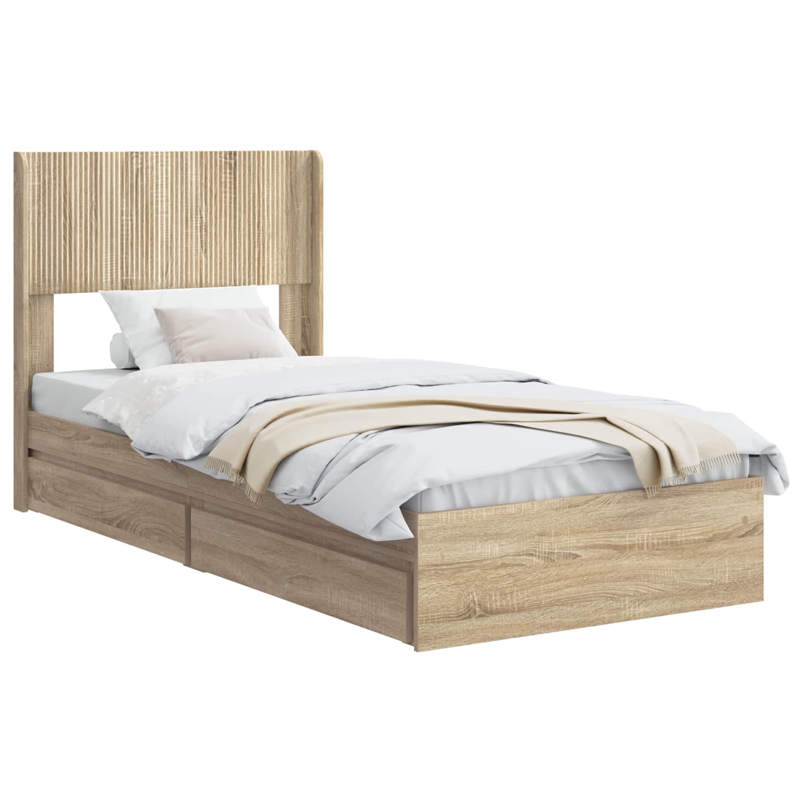 Bett Bettgestell mit Stauraum und Kopfteil Sonoma-Eiche 75 x 190 cm