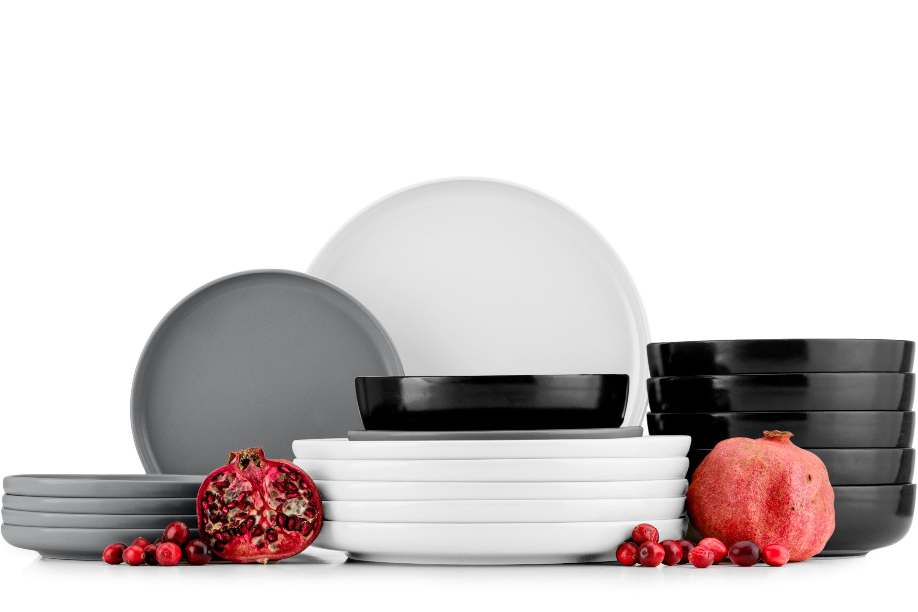 KONSIMO® Tafelservice VICTO Geschirrset hergestellt in der EU (18-tlg), 6 Personen, Steingut, dreifarbig, spülmaschinengeeignet, mikrowellengeeignet, matt