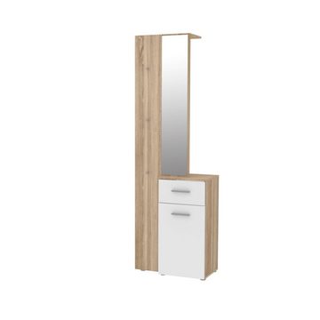 Garderobenschrank Tall (Schrank, Garderobenschrank) mit Spiegel und Kleiderstange, mit Schublade, Tür, 3 offenen Fächern