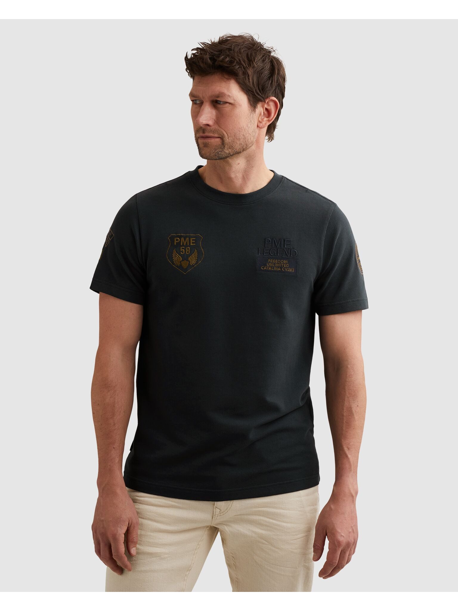 PME LEGEND T-Shirt Short sleeve r-neck flat waffle jersey mit Logo Prints