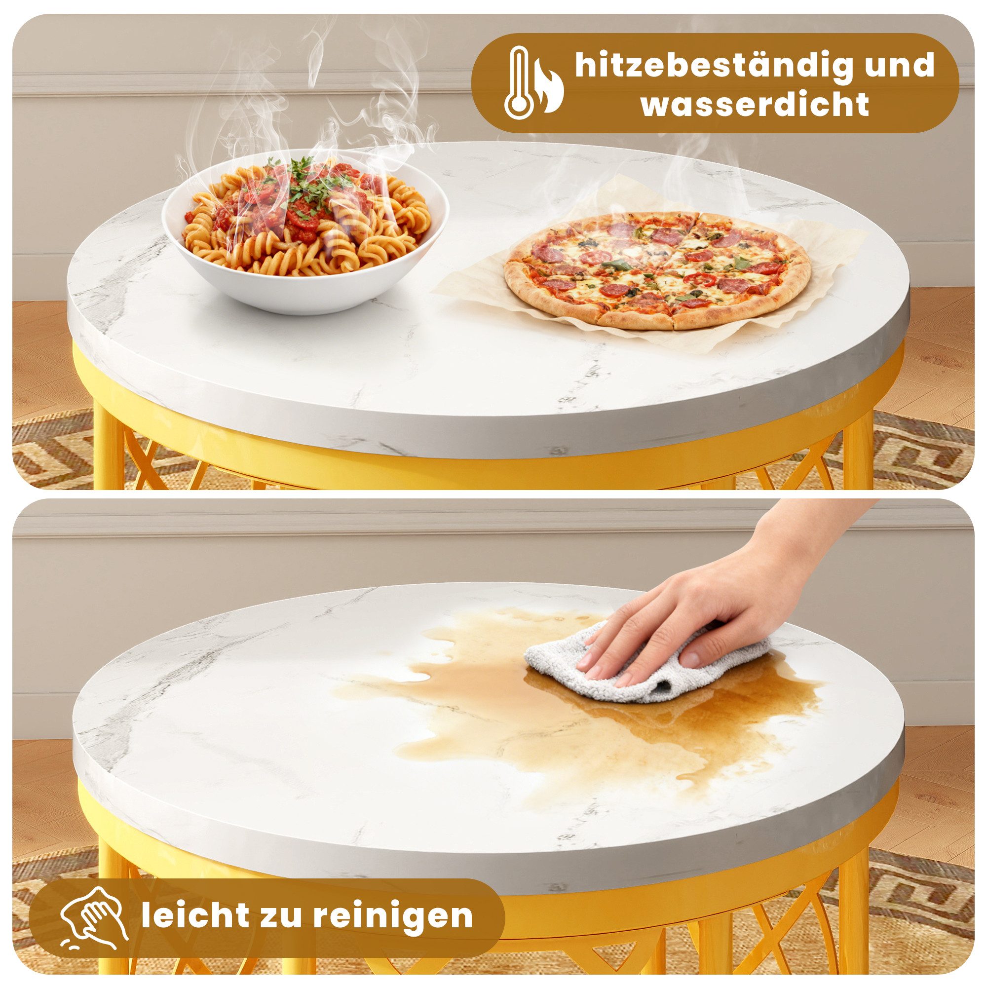 HAUSS SPOLE Couchtisch 2er-Satztisch Wohnzimmertisch Sofatisch mit herzförmigem Rahmen (Satztisch Set 2-teilig mit runder Tischplatte in Marmoroptik) – Bild 5 von 5