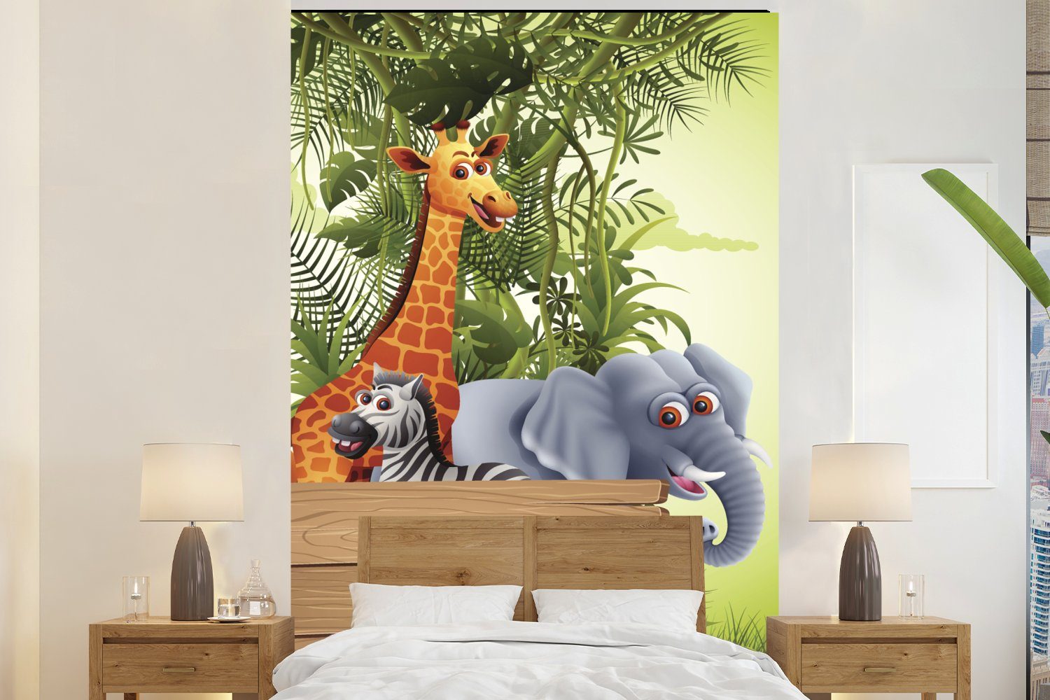 MuchoWow Fototapete Dschungeltiere - Natur - Kinder - Giraffe, Matt, bedruckt, (3 St), Montagefertig Vinyl Tapete für Wohnzimmer, Wandtapete | Fototapeten