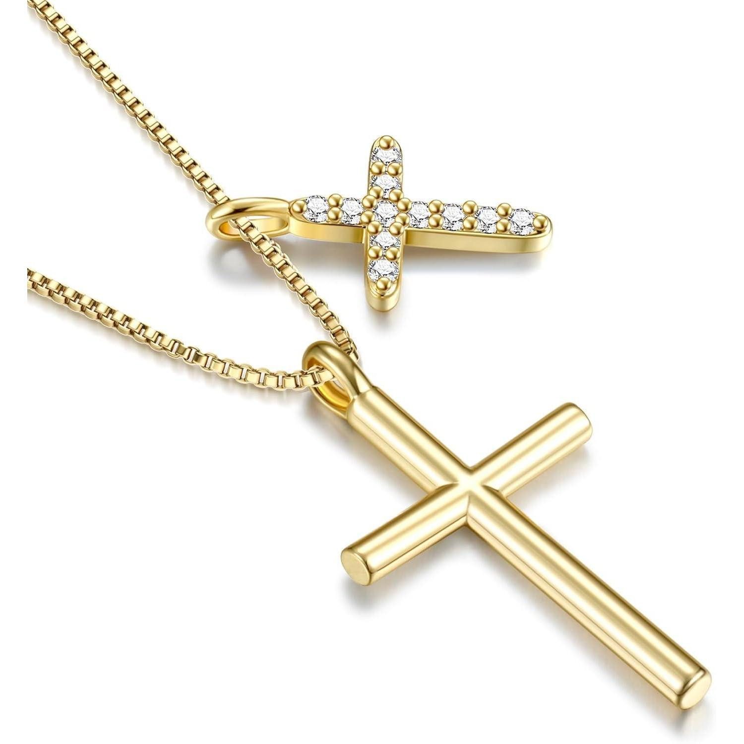 LuxusKollektion Kreuzkette Kreuz Kette Damen 14K Gold Vergoldet Silber Goldkette Geschenke
