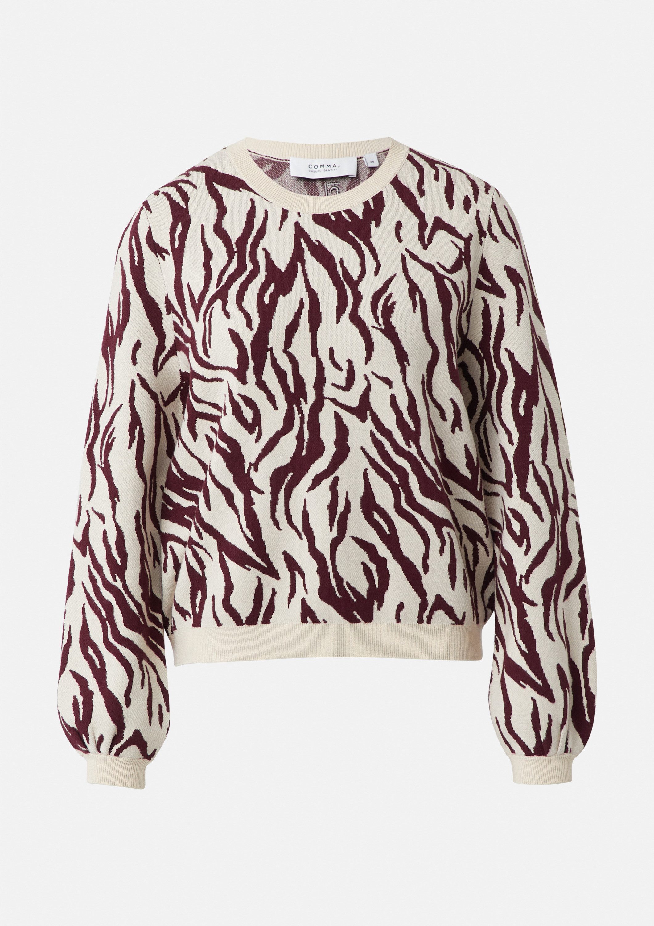 comma Longpullover Strickpullover Strickpullover im Relaxed Fit mit Animal-Muster