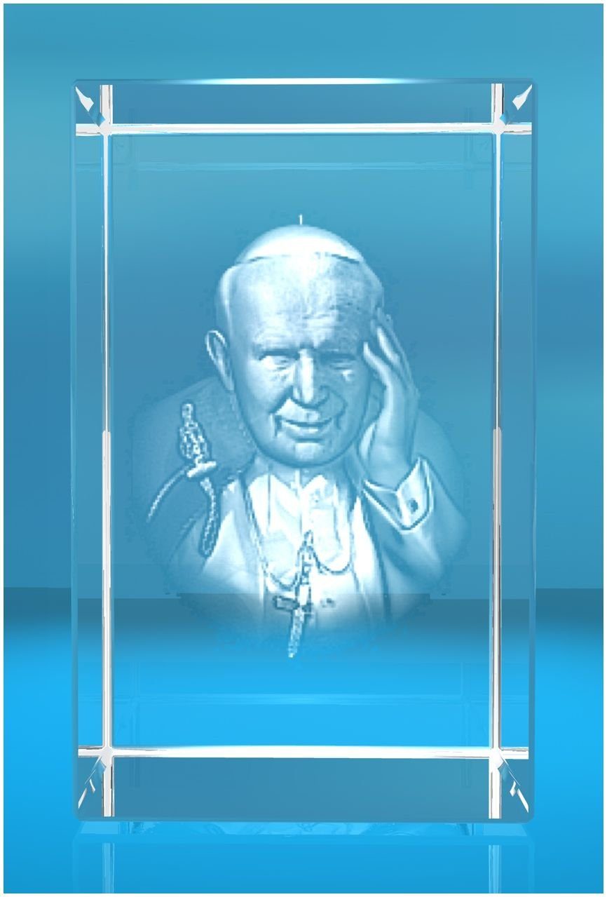 VIP-LASER Dekofigur 3D Glasquader Motiv: Papst Johannes Paul II, Hochwertige Geschenkbox, Made in Germany, Familienbetrieb