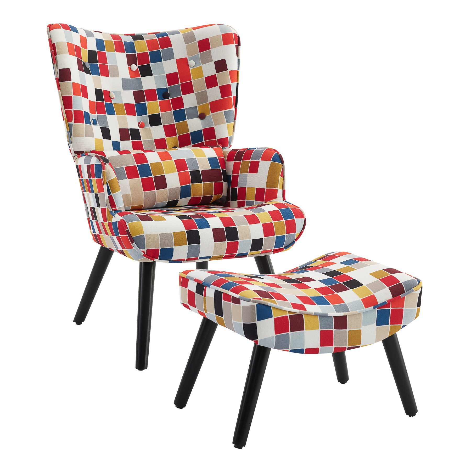 HomeMiYN Ohrensessel Relaxsessel Lehnstühle Patchwork Ohrensessel mit Hocke günstig online kaufen