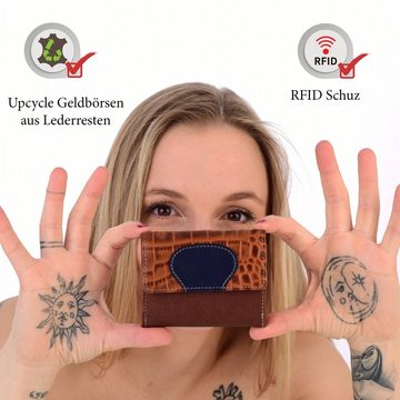 Sunsa Mini Geldbörse echt Leder Geldbörse Damen Geldbeutel Portemonnaie kleine Brieftasche, echt Leder, aus recycelten Lederresten, mit RFID-Schutz, Unisex