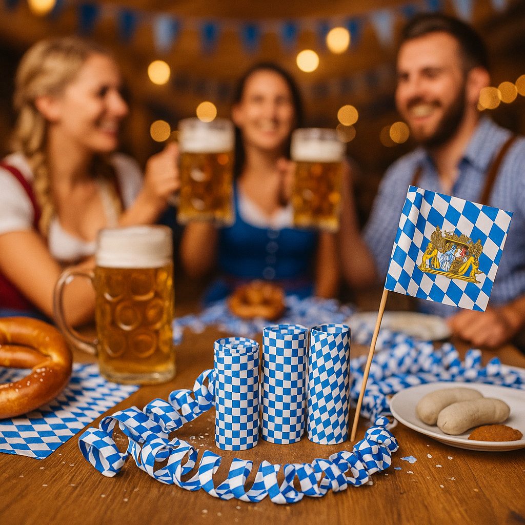 Fries Luftschlange Papier Bayerisches Design Oktoberfest Deko Party Zubehör blau-weiß 2er