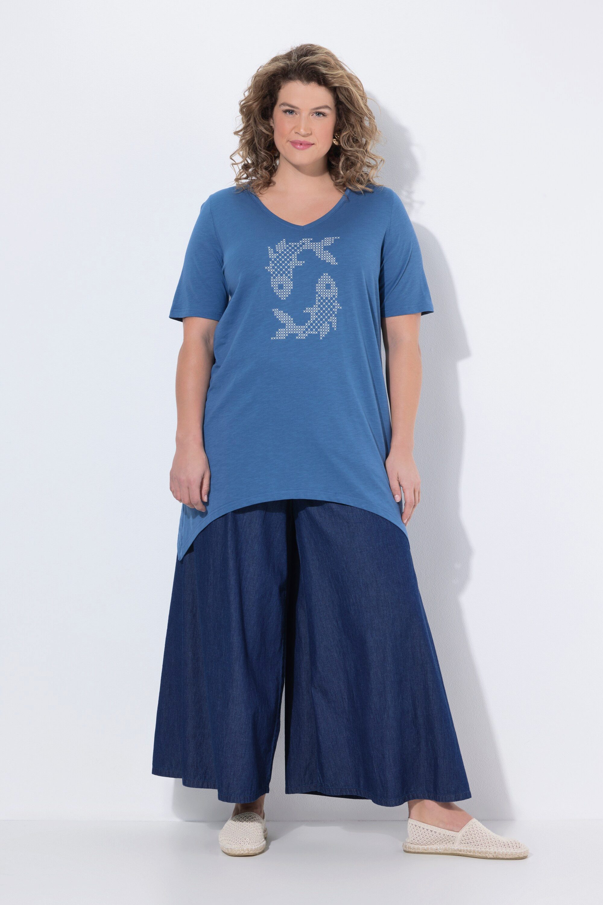 Ulla Popken Longshirt T-Shirt Fisch A-Linie Rundhals Halbarm günstig online kaufen