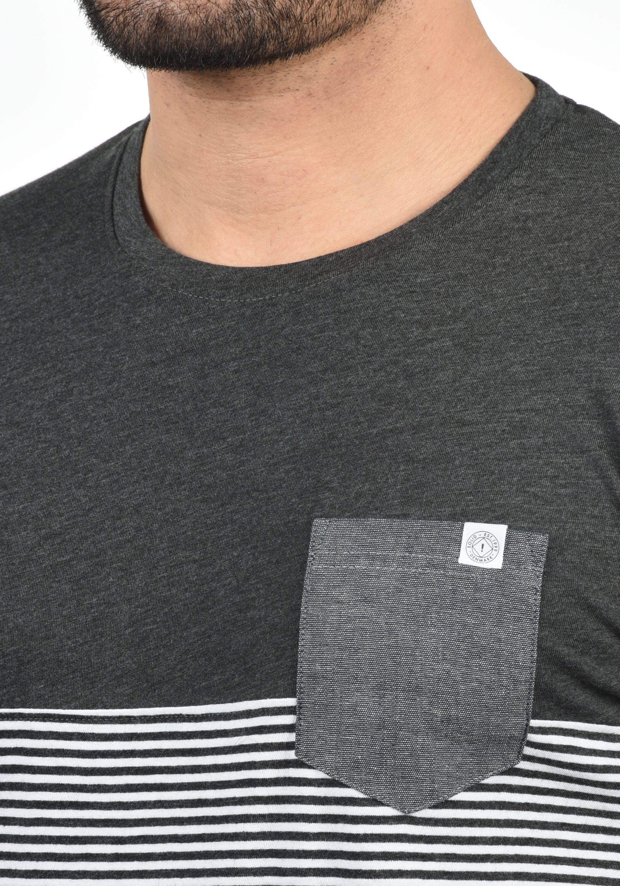 !Solid Rundhalsshirt SDMalte Kurzarmshirt mit Streifen und Brusttasche