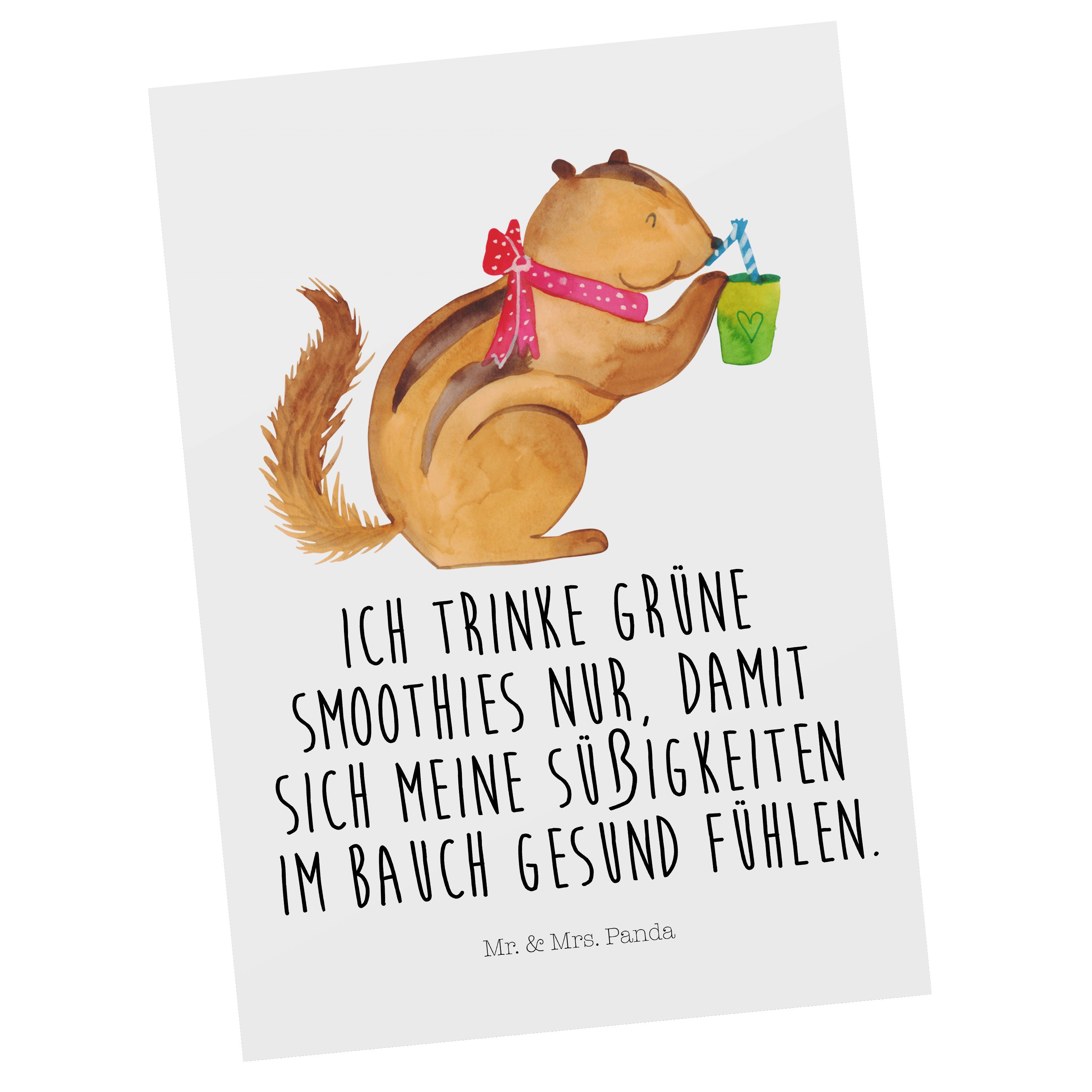 Mr. & Mrs. Panda Postkarte Eichhörnchen Smoothie, Grußkarte, Weiß, Green Smoothies, Abnehmen, bi